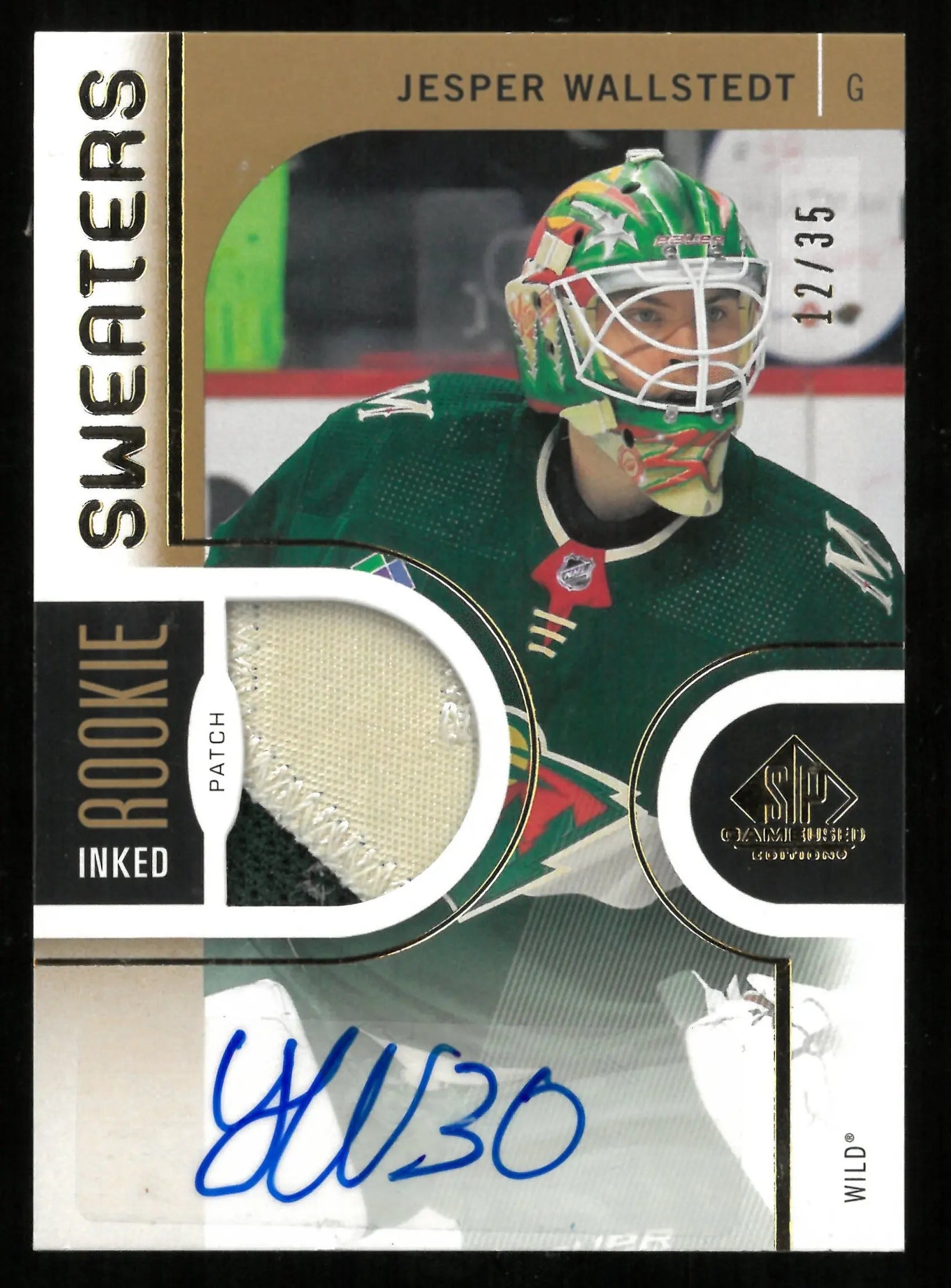 2024 Upper Deck SP Game Used Jesper Wallstedt Rookie Sweaters Autograph Card /35 - NHL Hockey Collectible for Fans & Investors