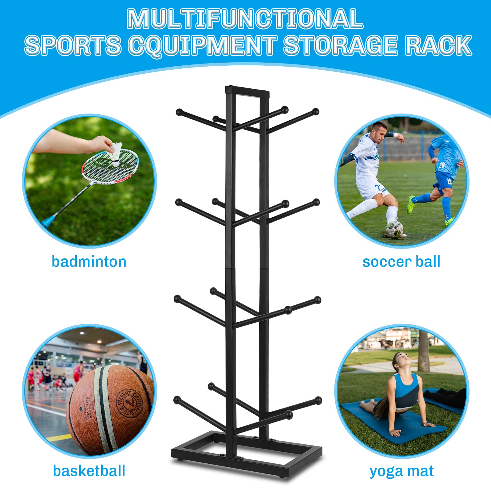 Metal Basketball Storage Rack - Heavy Duty Sports Equipment Organizer for Indoor & Outdoor Use - Perfect for Garage, Gym, and Playroom Organization