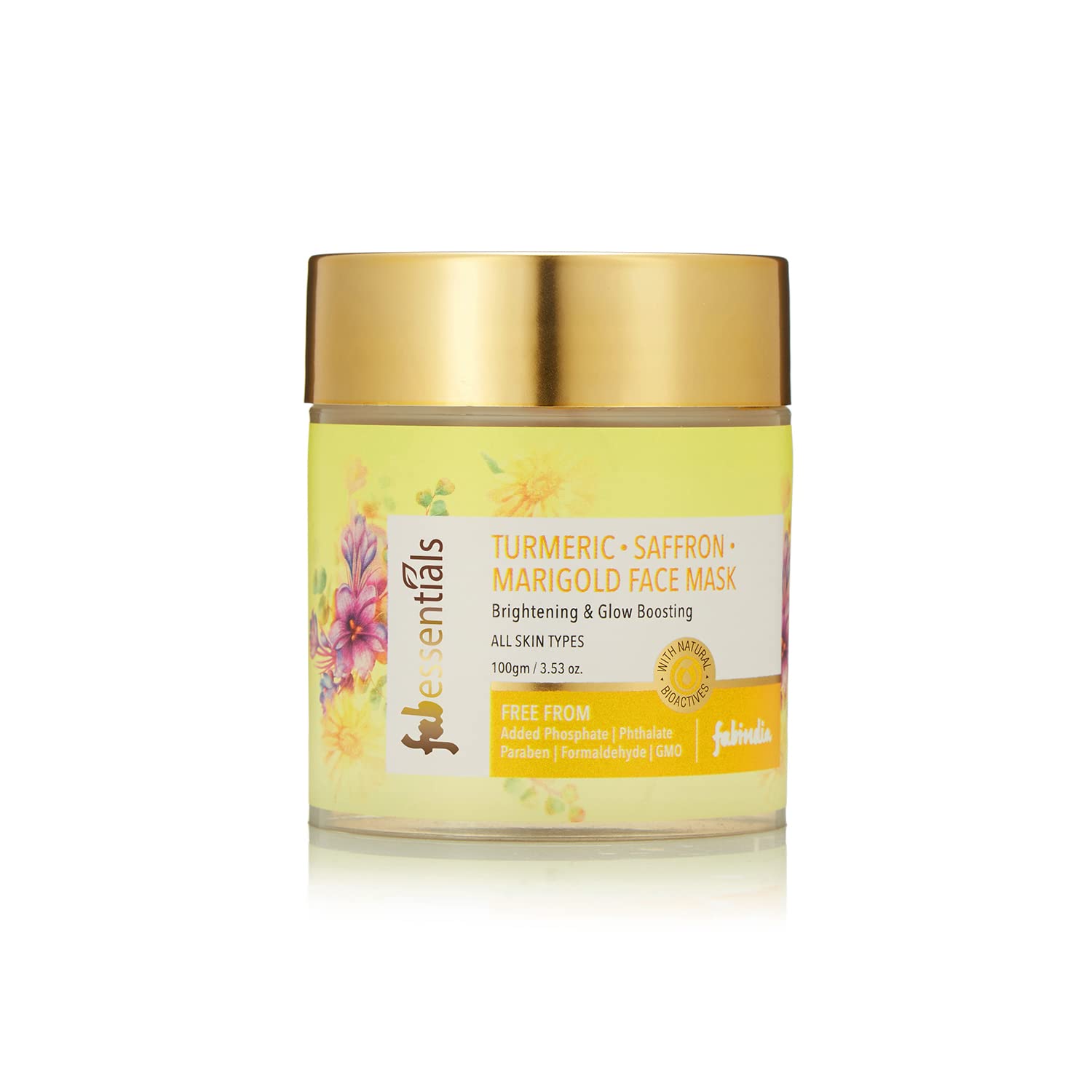 Fabessentials Turmeric Saffron Marigold Face Mask - 100g | Kaolin & Bentonite Clay Brightening Facial Treatment | Natural Tan Removal & Glow Boosting Mask | Paraben-Free Skincare | For Radiant, Even-Toned Skin | Perfect for Daily Use & Spa Nights