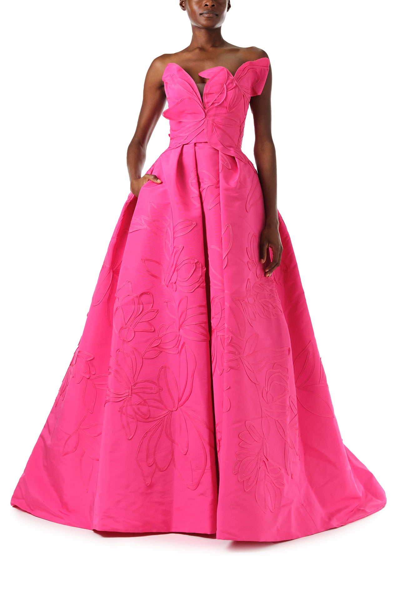 Elegant Floral Embossed Ball Gown Dress for Women - Perfect for Prom, Wedding, and Formal Evening Events