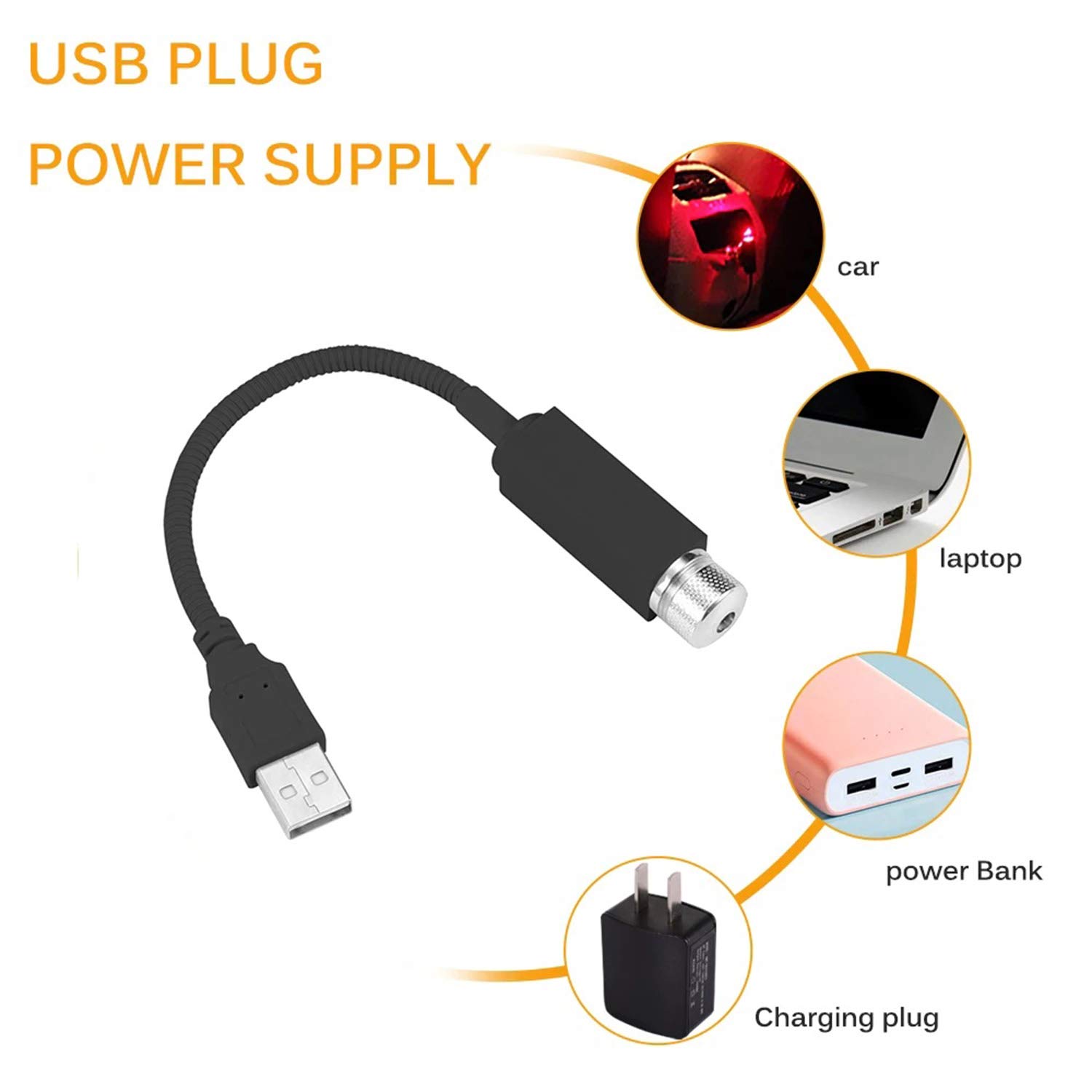 SOCAL-LED Car USB Star Projector Night Light - Adjustable Red LED Interior Ceiling Light for Romantic Ambiance | Perfect for Cars, Bedrooms & Home Decor