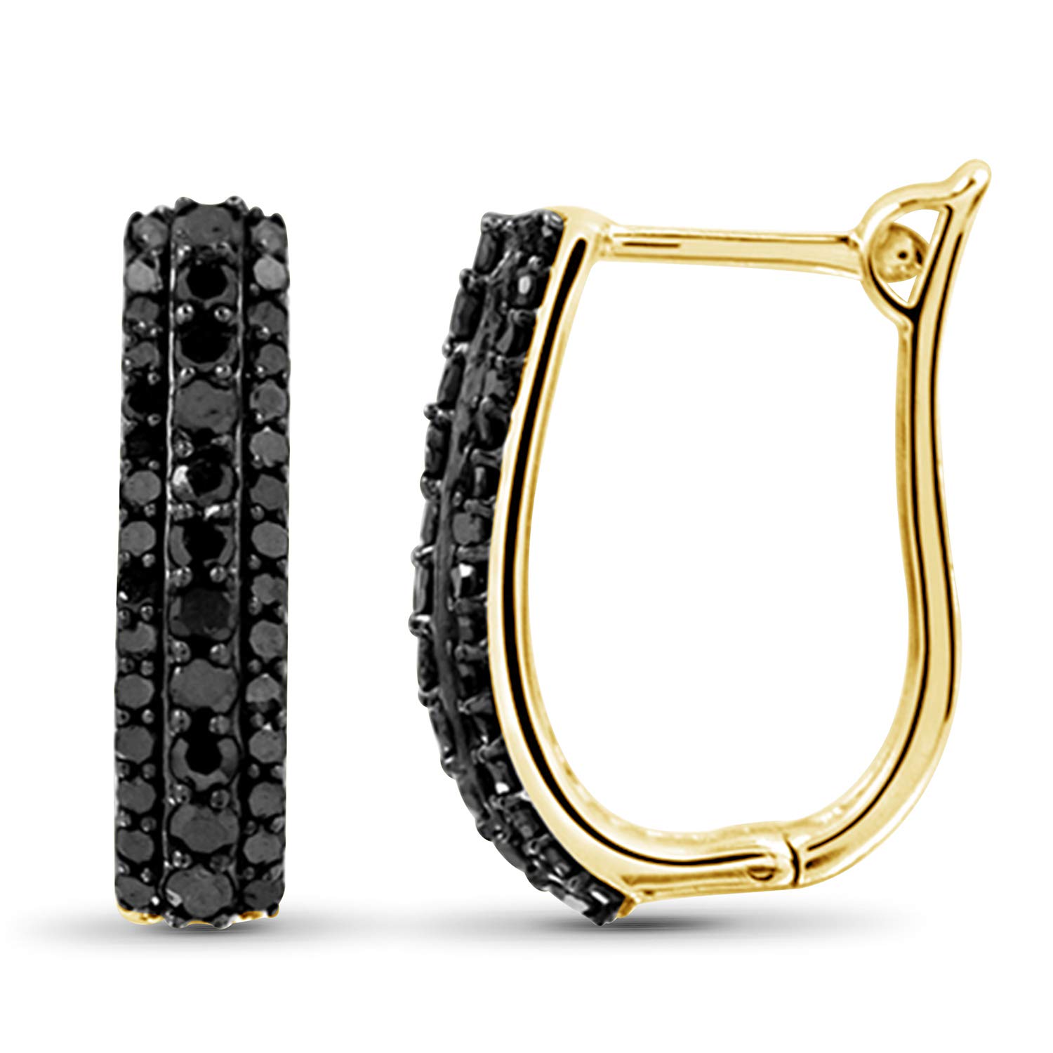 1-Carat Black Diamond Hoop Earrings for Women – 14k Gold Plated Sterling Silver Small Hoops – Hypoallergenic & Durable – Perfect for Everyday Wear, Date Nights & Special Occasions