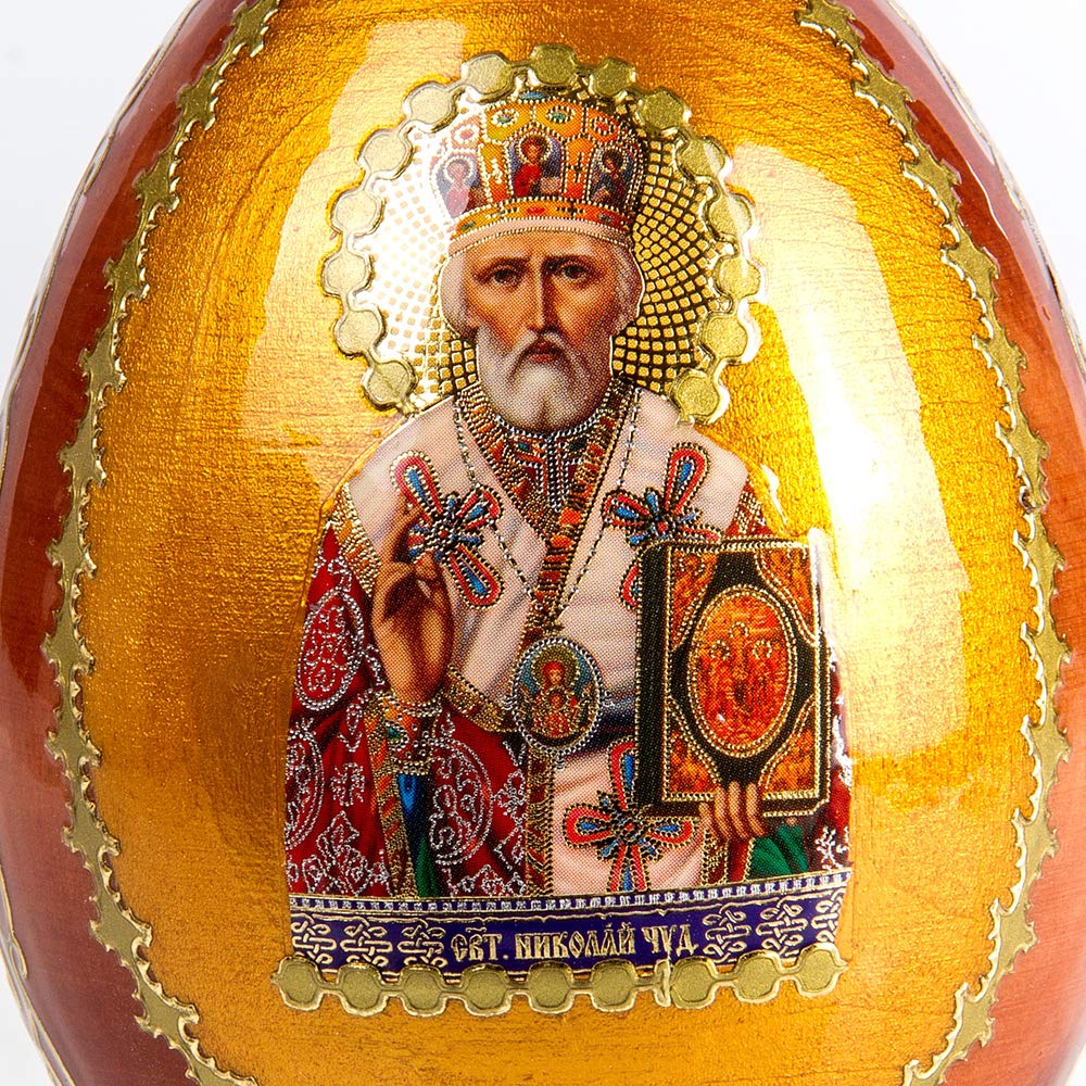 Saint Nicholas Medium Easter Icon Wooden Russian Egg - Handcrafted Religious Decor for Easter, Christmas & Home Blessing - Perfect for Gifts, Church Altars & Holiday Displays