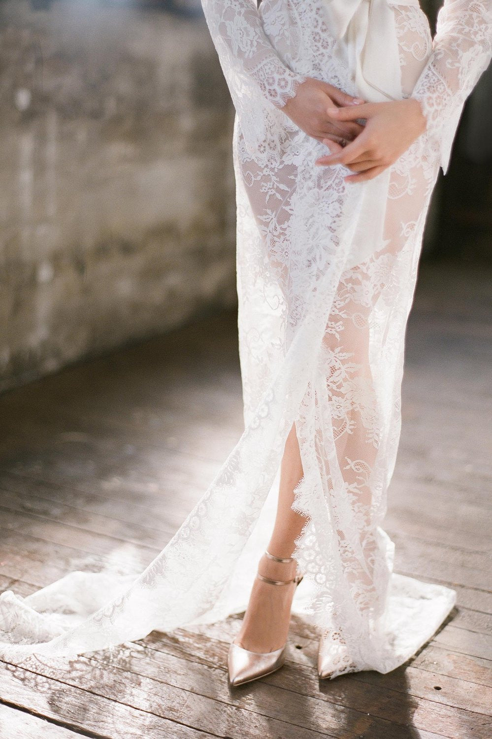 Swan Queen Ivory Lace Robe - Elegant Long Bridal Dressing Gown for Wedding, Honeymoon & Luxury Loungewear