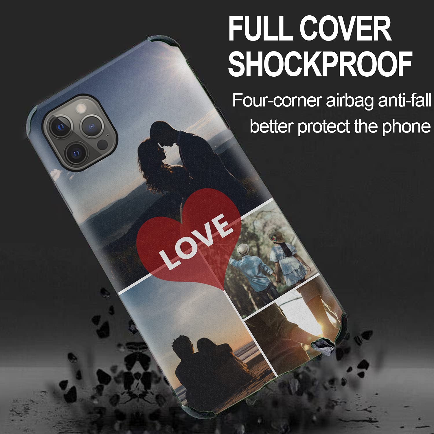 **Custom Personalized iPhone 11 12 Pro Max X XR XS Max Phone Case - Multi-Photo & Text Print, Soft Silicone, Shockproof Protective Cover - Perfect for Valentine's Day, Birthday, Christmas Gifts (Ideal for Daily Use, Travel & Special Occasions)**