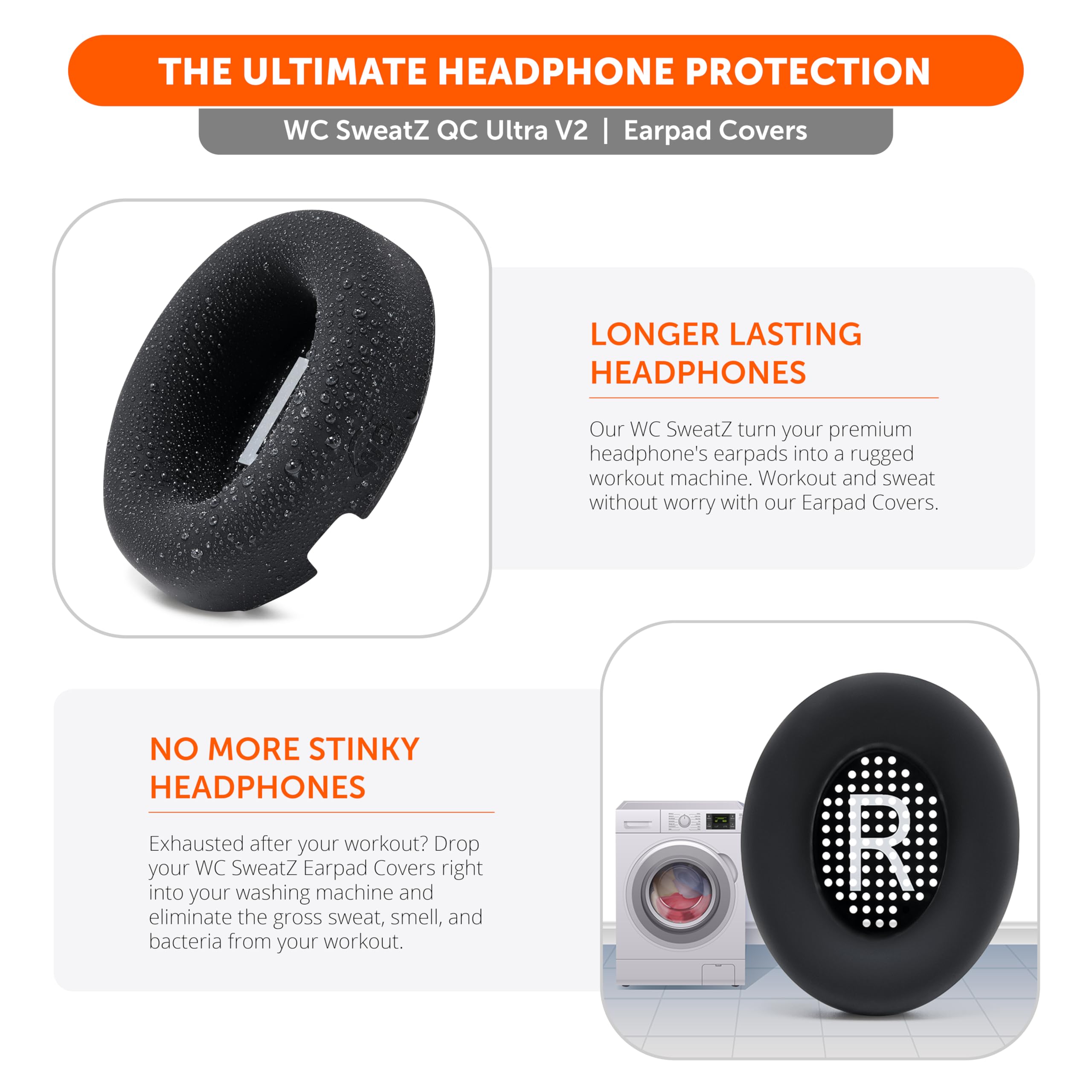 Wicked Cushions WC SweatZ QC Ultra V2 - Replacement Earpad Covers for Bose QuietComfort Ultra Headphones | Sweatproof, Washable, Protective Cushions | Perfect for Workouts, Travel & Noise Cancellation | Black