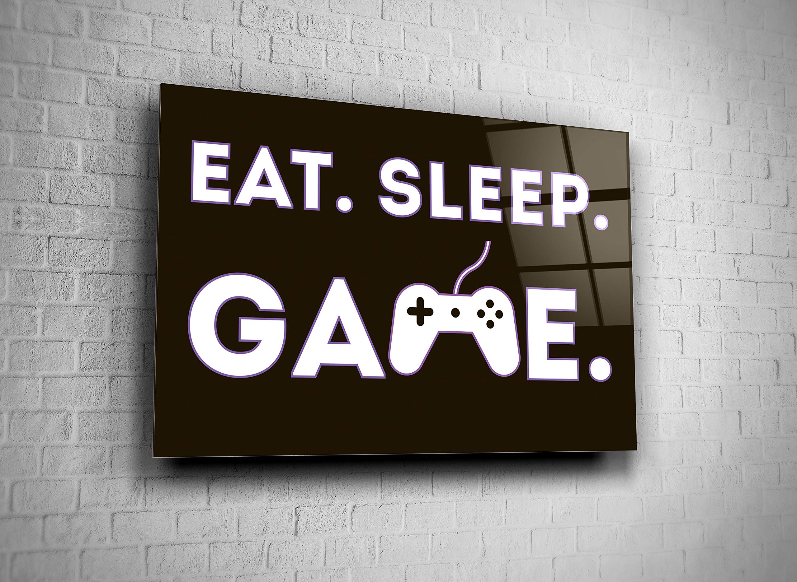 Eat Sleep Game Tempered Glass Wall Art - Modern Home & Office Decor - 24x36 Inches - Perfect for Gamer Gifts, Living Room Decor, Bedroom Wall Art & Hotel Decor