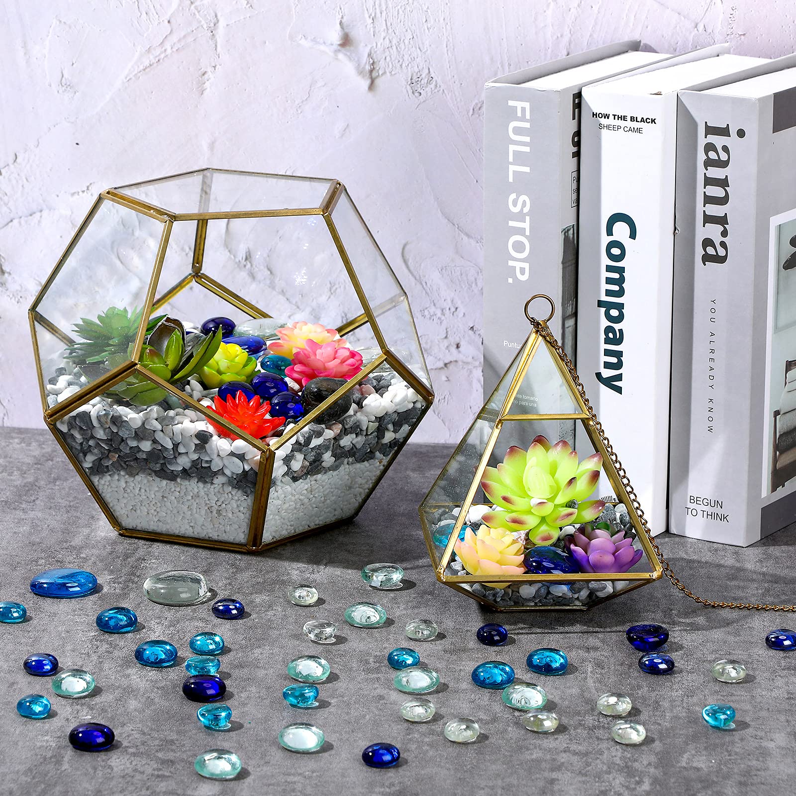 Honeydak 300 Pcs Flat Glass Marbles - Vase Filler, Aquarium Rocks, Table Scatter Decor for Home, Wedding, Fish Tank (2.4LB, Mainly Blue) | Perfect for Floral Arrangements, Centerpieces & DIY Crafts