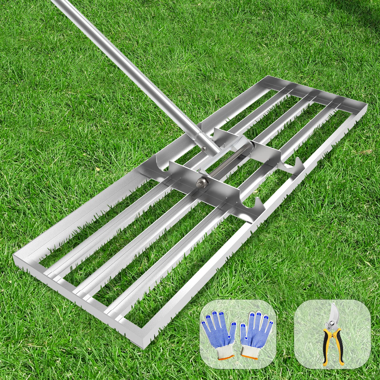 Professional 35x10 Inch Lawn Leveling Rake - Heavy Duty Stainless Steel Landscape Leveler Tool for Backyard, Garden, Golf Course & Farm | Perfect for Lawn Care, Soil Grading & Ground Preparation