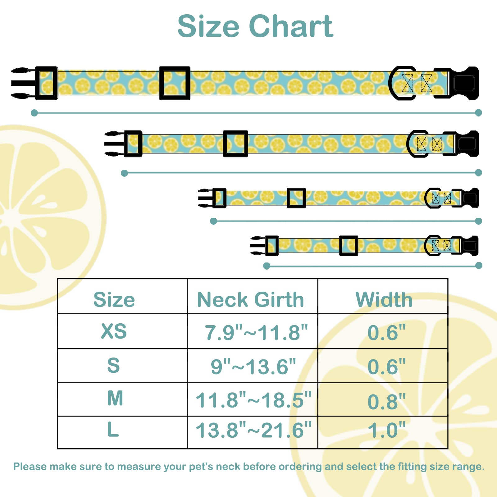 Faygarsle Cute Lemon Design Dog Collar - Soft & Stylish Pet Collar for Small Medium Large Dogs - Yellow Green Summer Dog Accessory for Girls & Boys - Perfect for Daily Walks, Outdoor Adventures & Pet Photos
