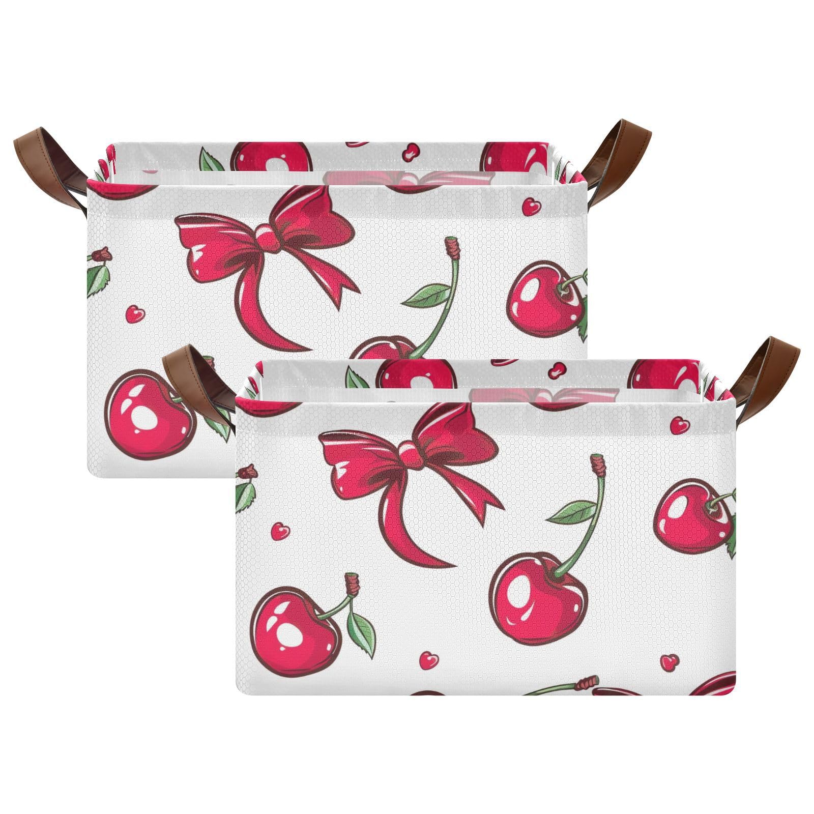 Foldable Storage Bins with Handles - 2 Pack Cherry Red Fabric Storage Cubes (16.9