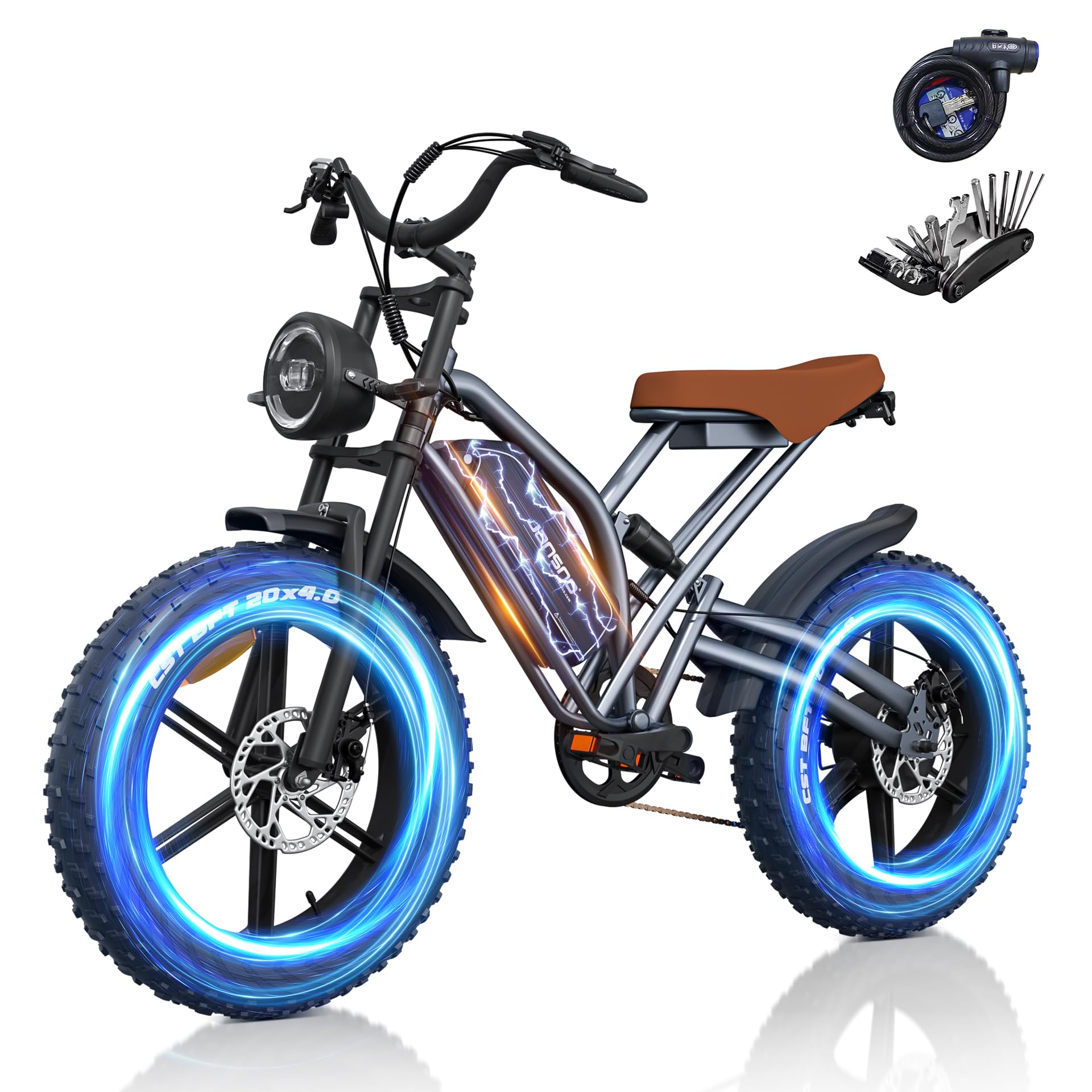 X50 1000W Electric Bike for Adults - 48V 672Wh Battery, 25-30MPH, 50-75 Mile Range - 20