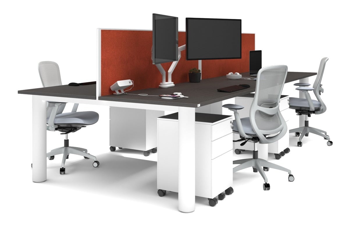 Quadro Cylinder Leg 4-Person Office Workstation Desk - 1600L x 800W with Cable Management - Modern Office Furniture for Team Collaboration & Productivity