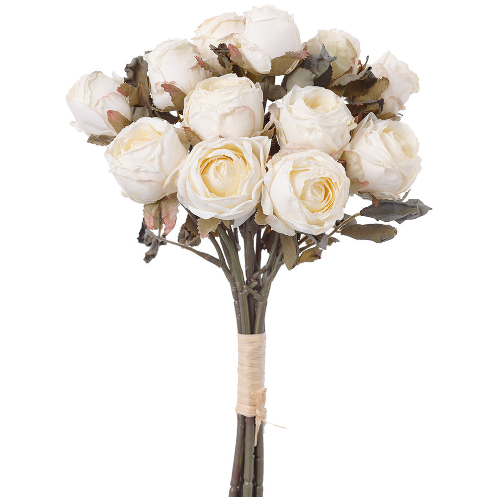 13 Mini Rose Silk Flower Stem Bundle - Cream (Pack of 6) | Artificial Floral Decor for Weddings, Home, Office & DIY Crafts