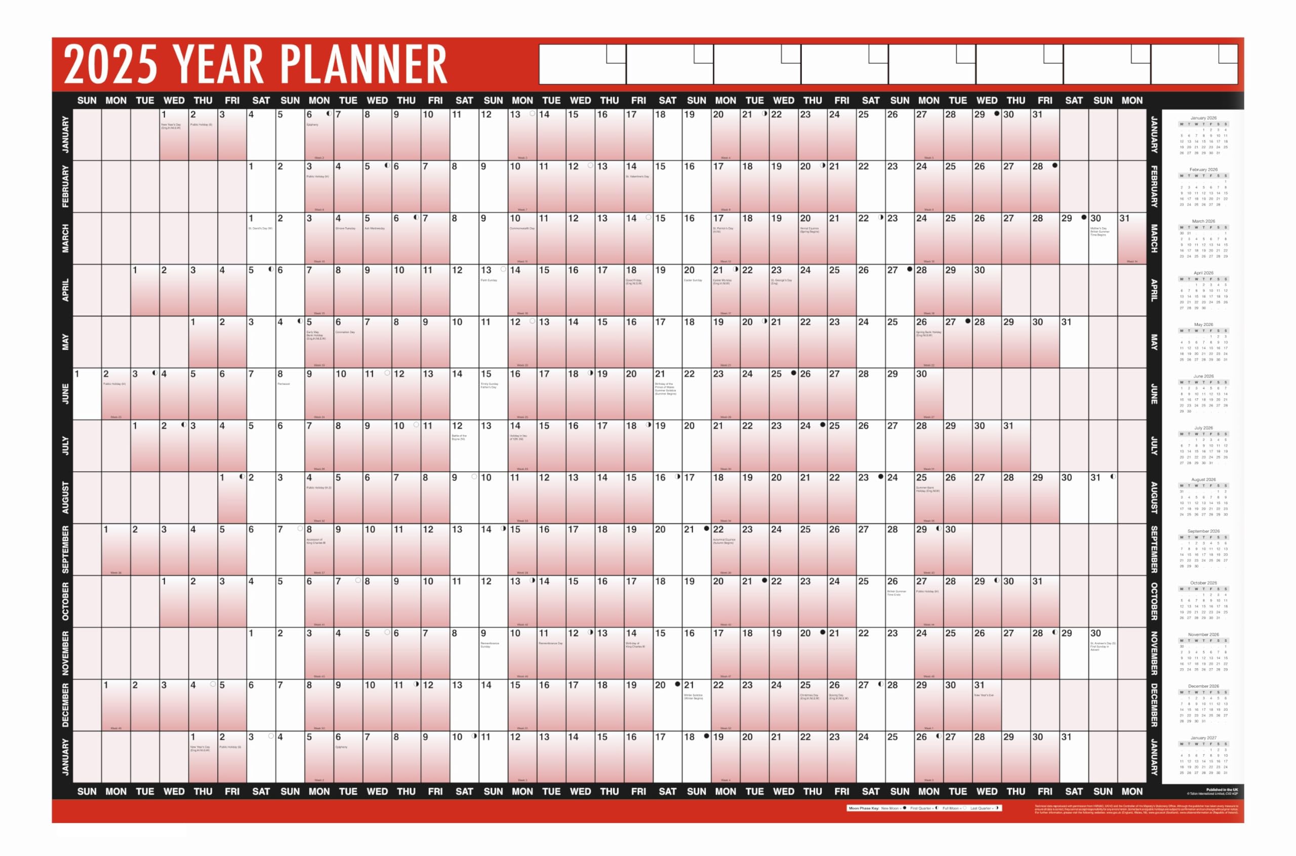 2025 Wall Planner Calendar - A1 Large Laminated (85cm x 58cm) for Office, Home & School Organization | Unmounted Dry-Erase Yearly Planner