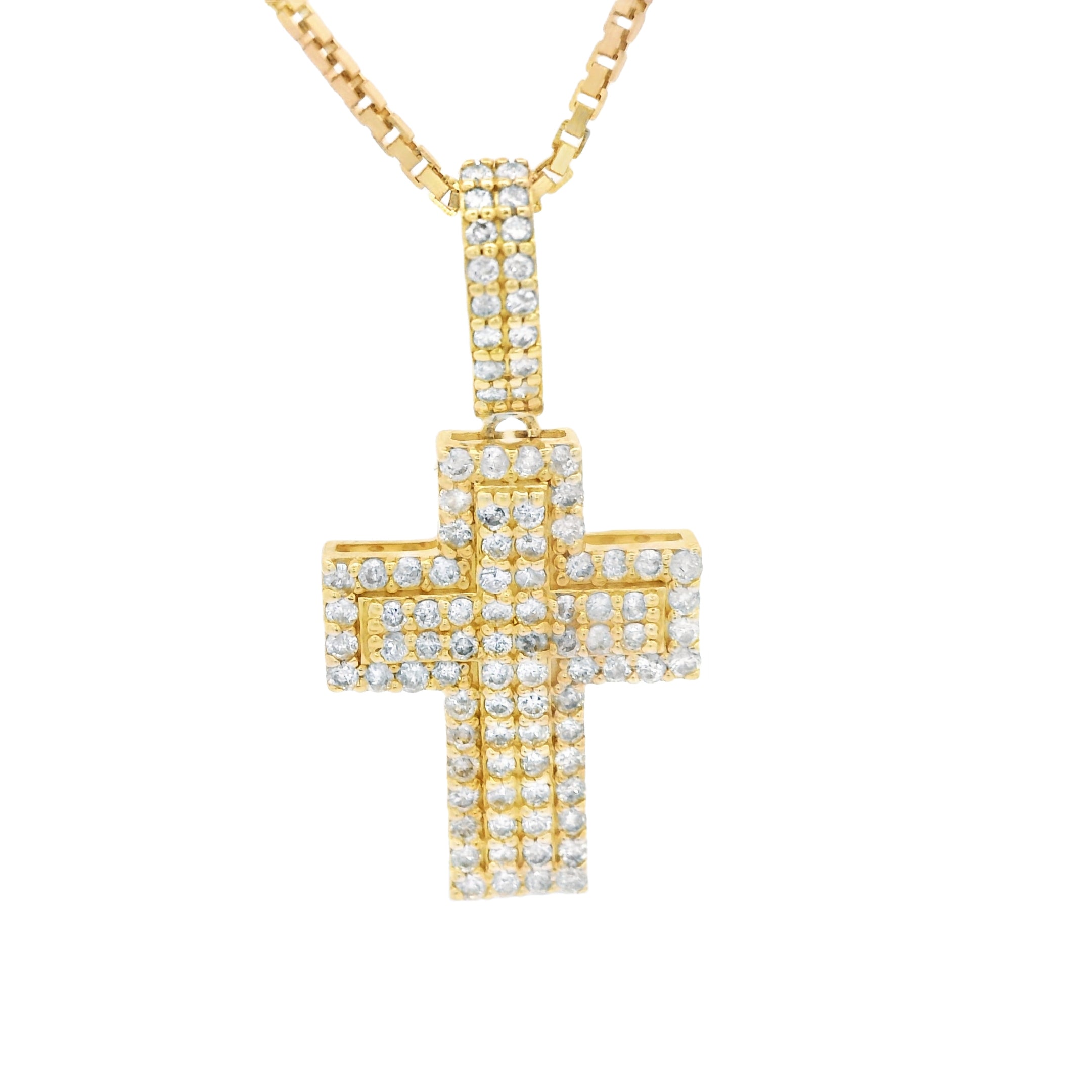 14K Gold Cross Diamond Pendant Necklace with 16