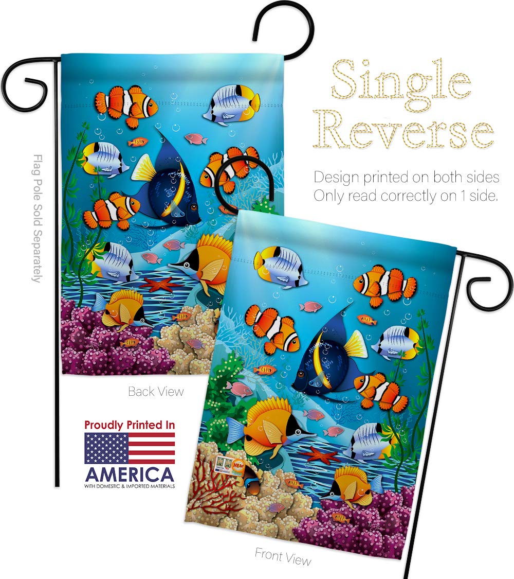 Premium Coral Life Garden House Flags Set - 28x40 Inch Nautical Ocean Animal Decor with Sea Creatures & Fish - Outdoor Summer Marine Yard Banner - Made in USA - Perfect for Beach House, Poolside & Coastal Themed Decorations