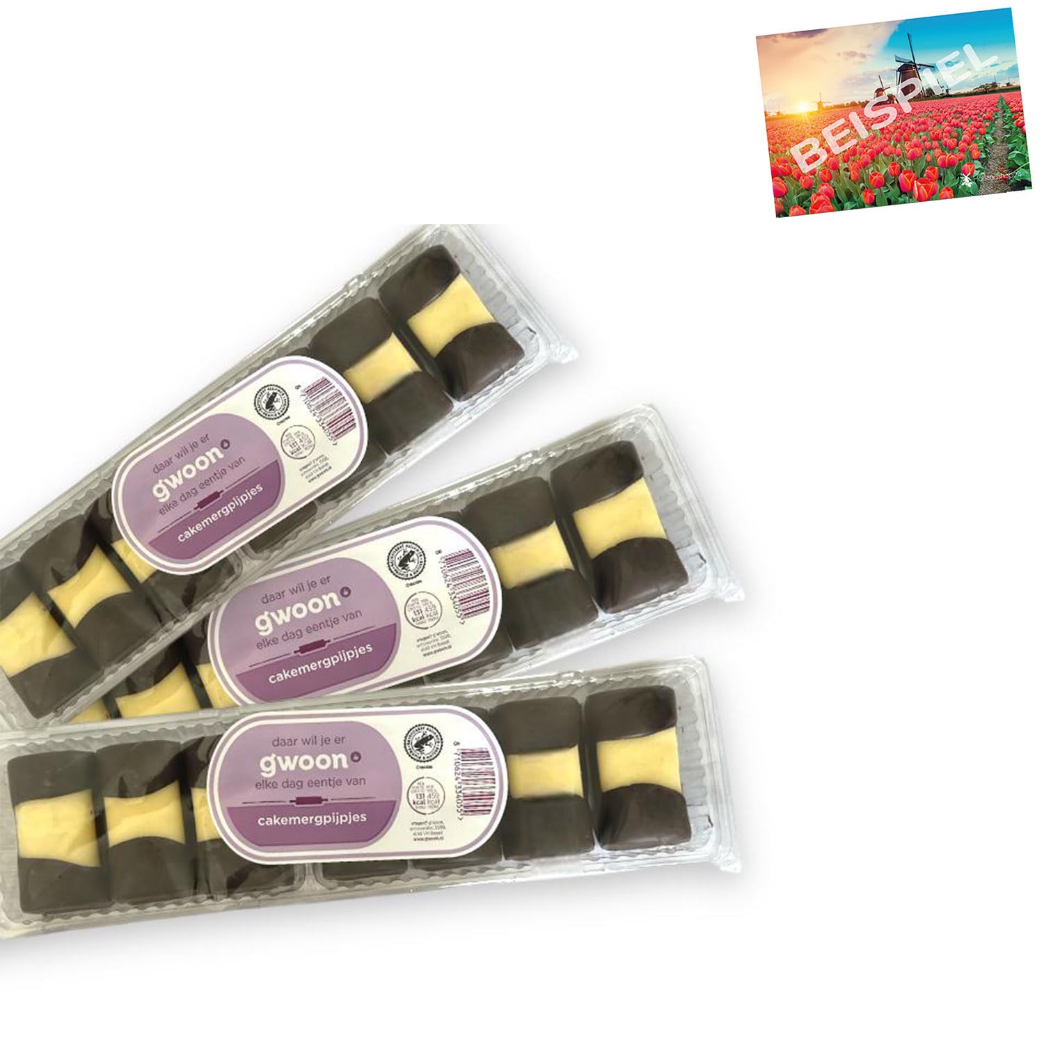 Set of 3 Dutch Gwoon Mergpijpjes Pastries (200g) - Marzipan, Chocolate & Cake Dough Specialty from Netherlands | Authentic Holland Biscuits & Dutch Treats by Vriens | Perfect for Gifts, Tea Time & Holiday Celebrations