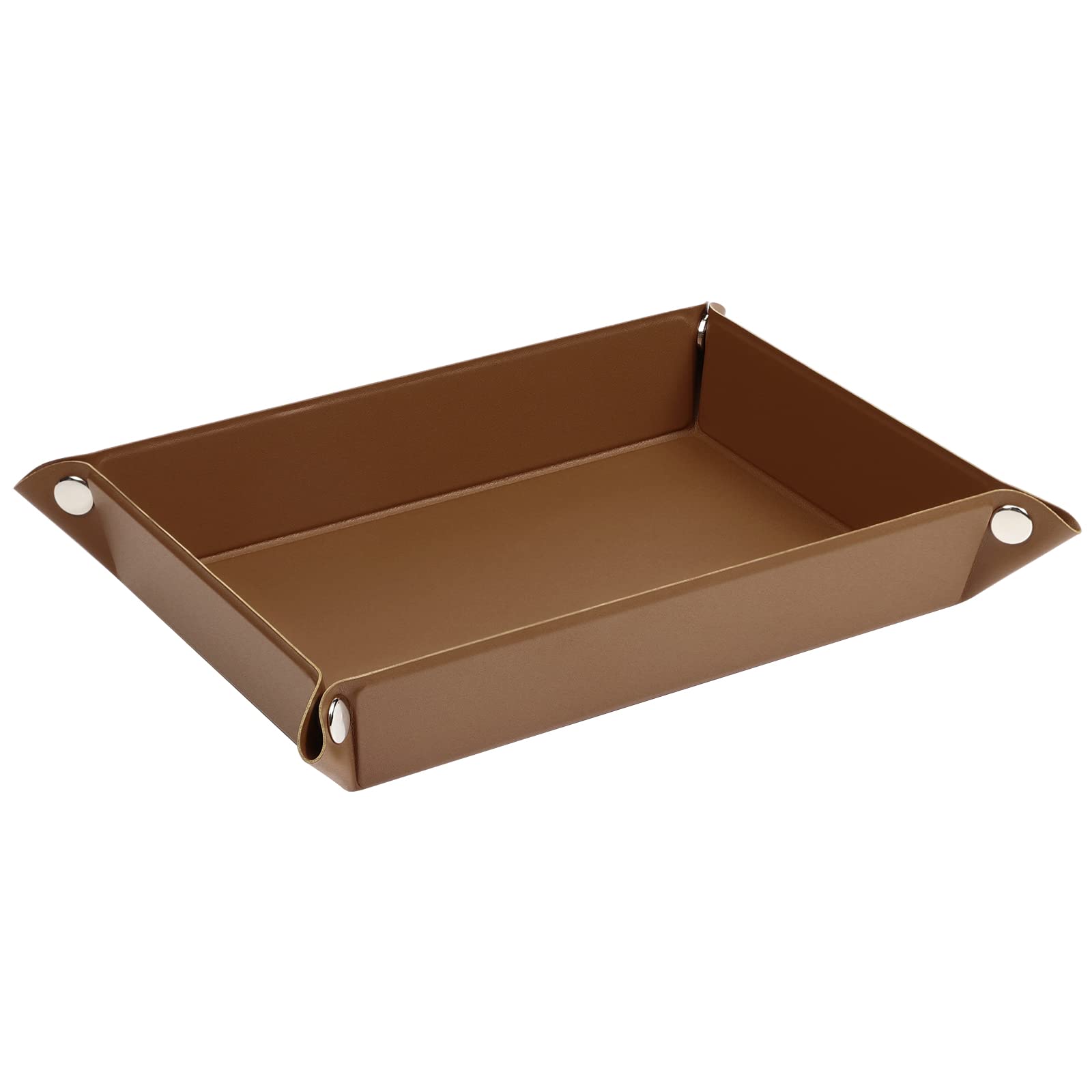 Emibele PU Leather Valet Tray - Rectangle Catchall Organizer for Wallet, Keys, Coins & Jewelry | Entryway, Bathroom & Desktop Storage Solution | Brown Leather Tray for Men & Women | Perfect for Home, Office & Travel Organization