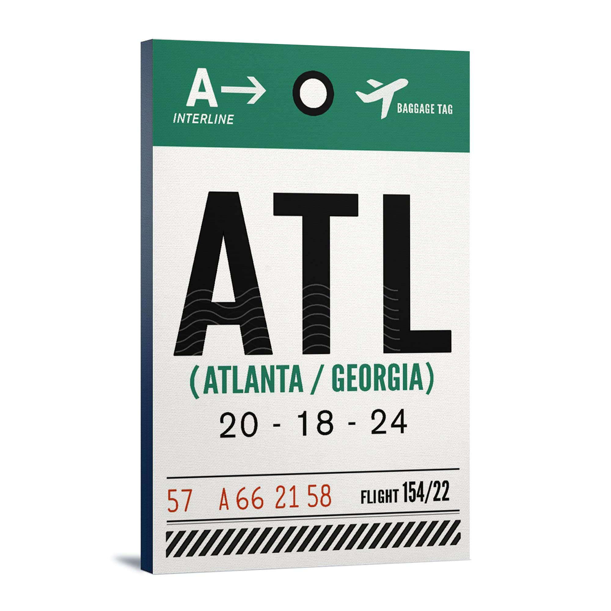 Lantern Press Atlanta Georgia ATL Luggage Tag - 16x24 Wrapped Canvas Wall Art Decor for Travel Enthusiasts | Perfect for Home Office & Suitcase Accessories