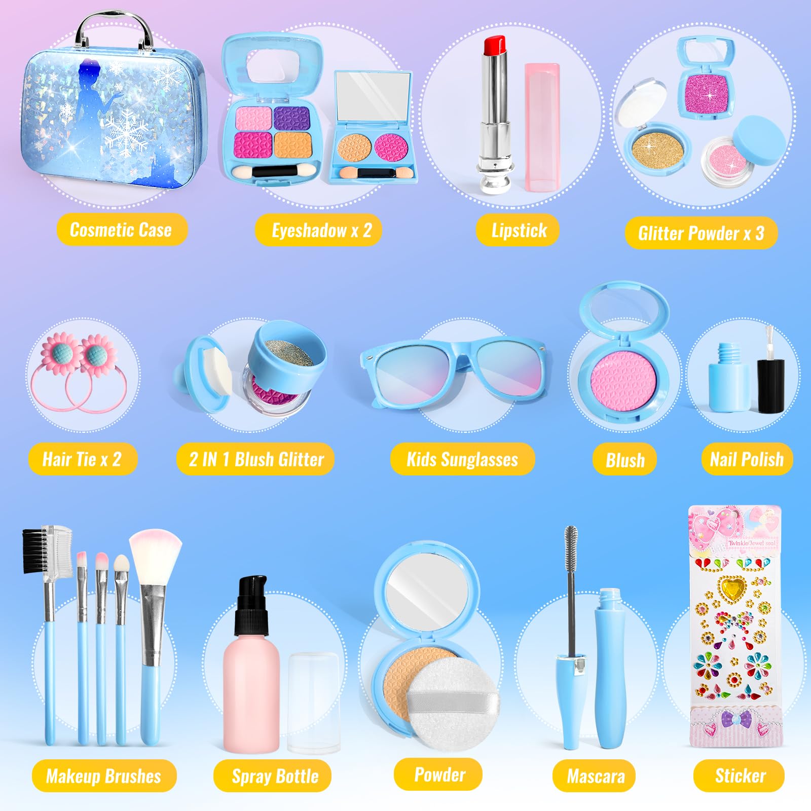 INNOCHEER Pretend Play Makeup Set for Toddlers & Kids - Frozen Themed Toy Cosmetic Kit for Girls Age 3-8 - Safe Non-Toxic Fake Makeup for Dress Up & Role Play - Perfect Birthday, Christmas & Princess Gift for Little Girls - Great for Pretend Play, Tea Parties & Dress-Up Games