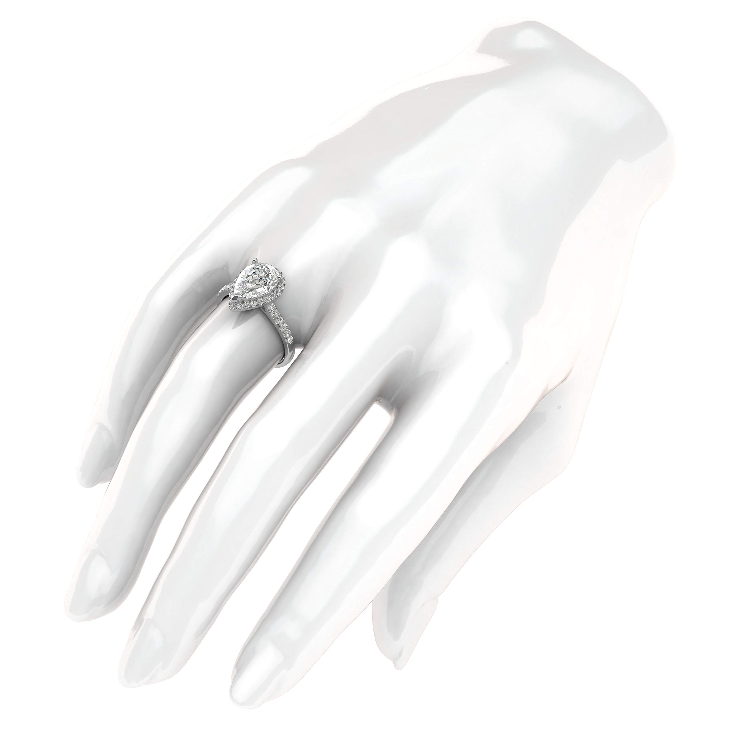 14K White Gold Pear-Shaped Simulated Diamond Halo Engagement Ring with Side Stones - Elegant Promise Bridal Ring for Proposals, Anniversaries & Special Occasions