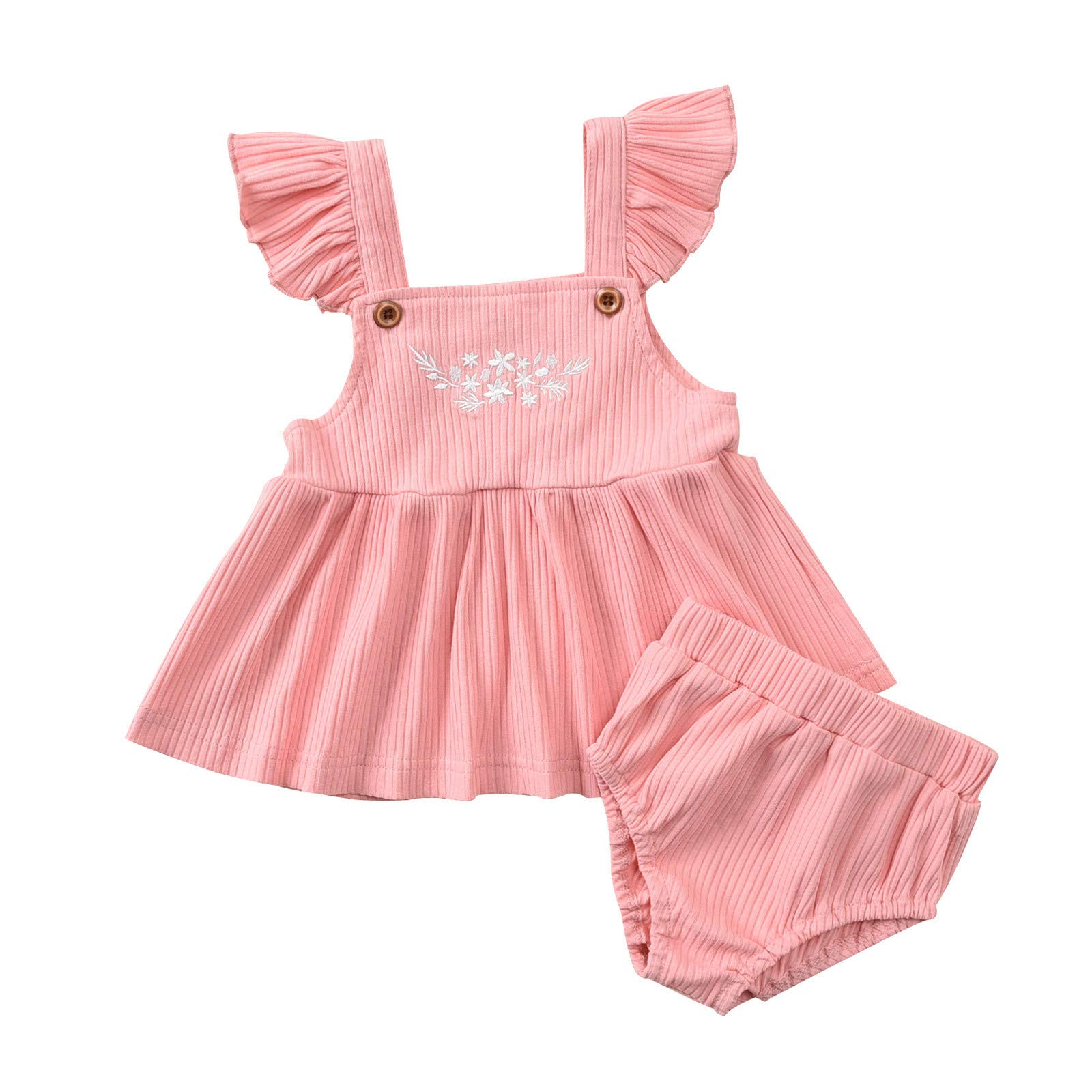 6-12 Months Baby Girls Ribbed Sleeveless Embroidery Tops & Shorts Outfits Set - Newborn Infant Essentials, Pink Snowsuit for Winter | Perfect for Playtime, Photo Shoots & Outdoor Adventures