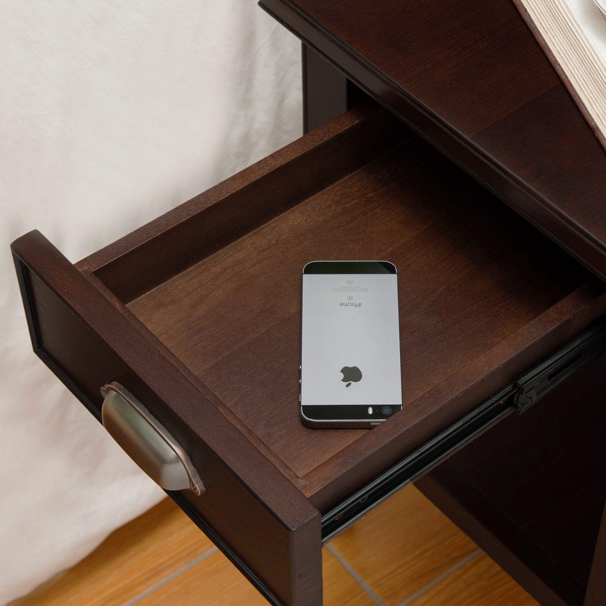 Leick Home 10537 Laurent One Drawer Swing Arm Lamp Side Table with Shelf - Chocolate Cherry Finish, 16