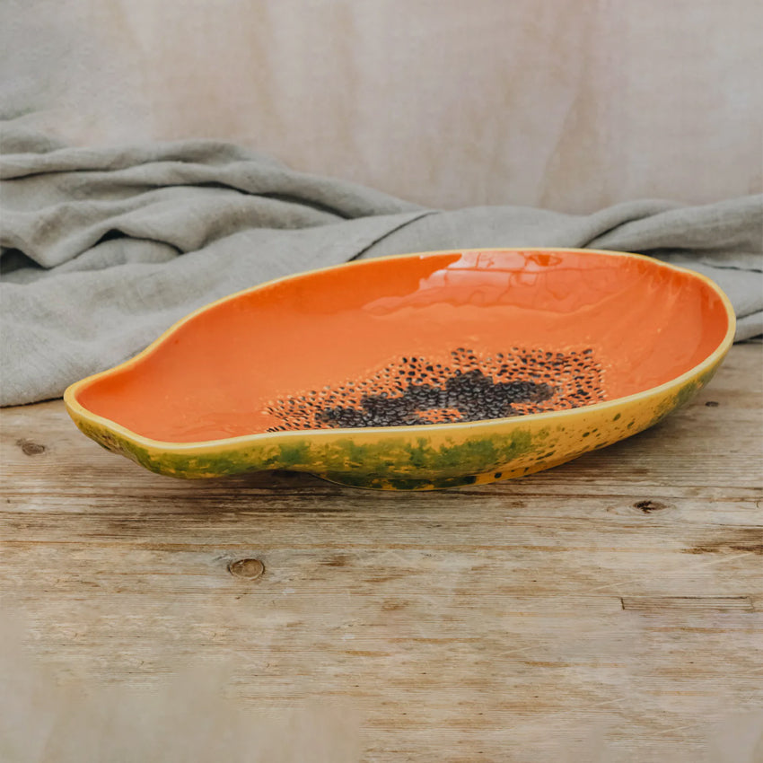Bordallo Pinheiro Tropical Fruits Papaya Platter - Handmade Ceramic Serving Dish for Fruits, Appetizers & Party Snacks | Perfect for Dining Table Decor, Kitchenware & Gift Giving