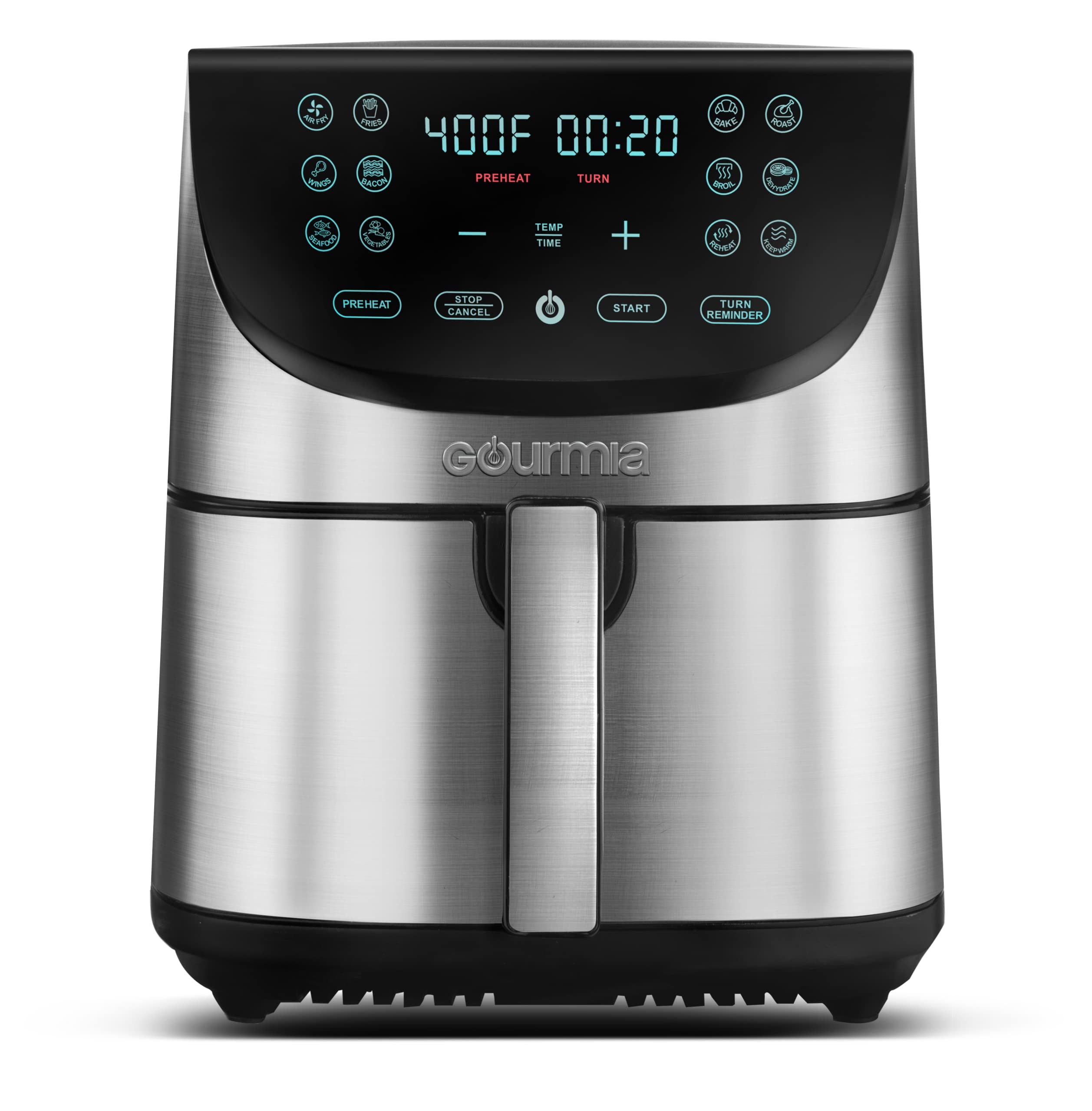 GAF856 8 Quart Large Air Fryer Oven with Digital Display - 1700W Power, 12 Touch Cooking Presets, XL Basket - Black & Stainless Steel - Perfect for Healthy Frying, Baking, Roasting & Reheating Food Fast