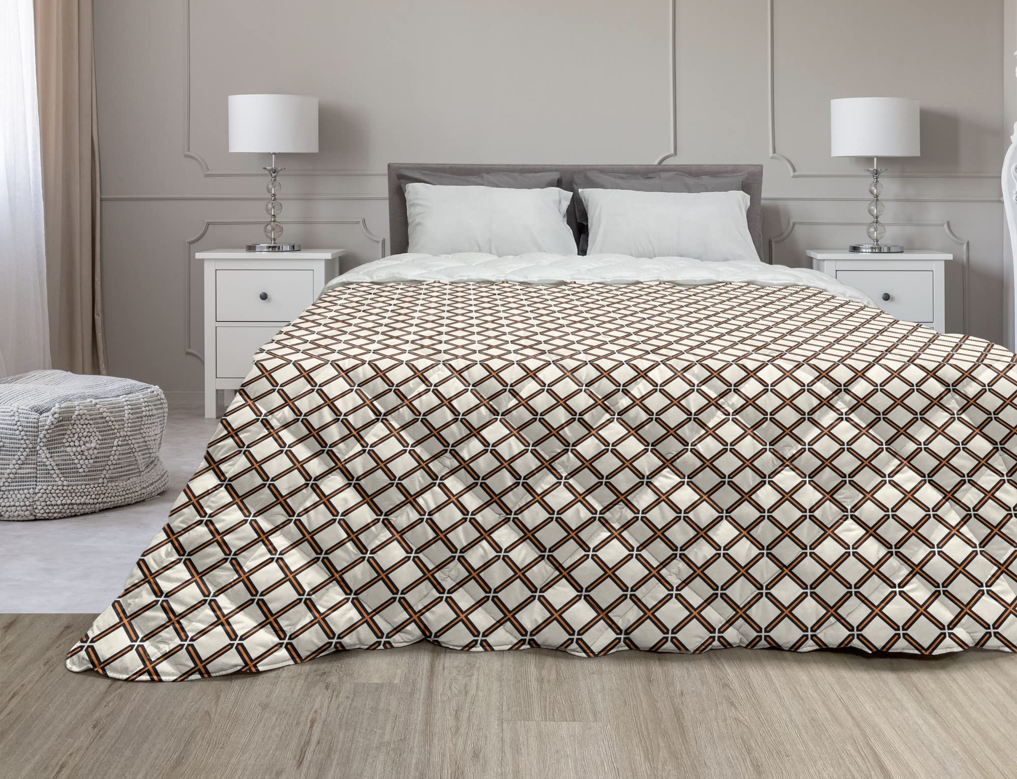 Ambesonne Minimal Down Alternative Comforter - Geometric Honeycomb Stripes Design in Beige & Burnt Orange, Soft Microfiber All-Season Quilt for Twin XL Bed | Perfect for Modern Bedrooms, Guest Rooms & Dorm Decor