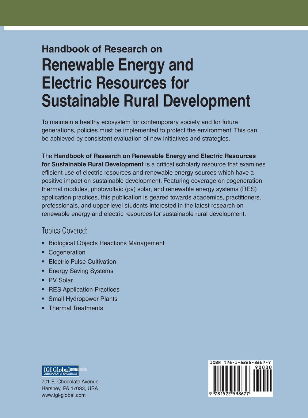 Handbook of Research on Renewable Energy & Electric Resources for Sustainable Rural Development - Advances in Environmental Engineering & Green Technologies | Guide for Eco-Friendly Village Projects & Off-Grid Solutions
