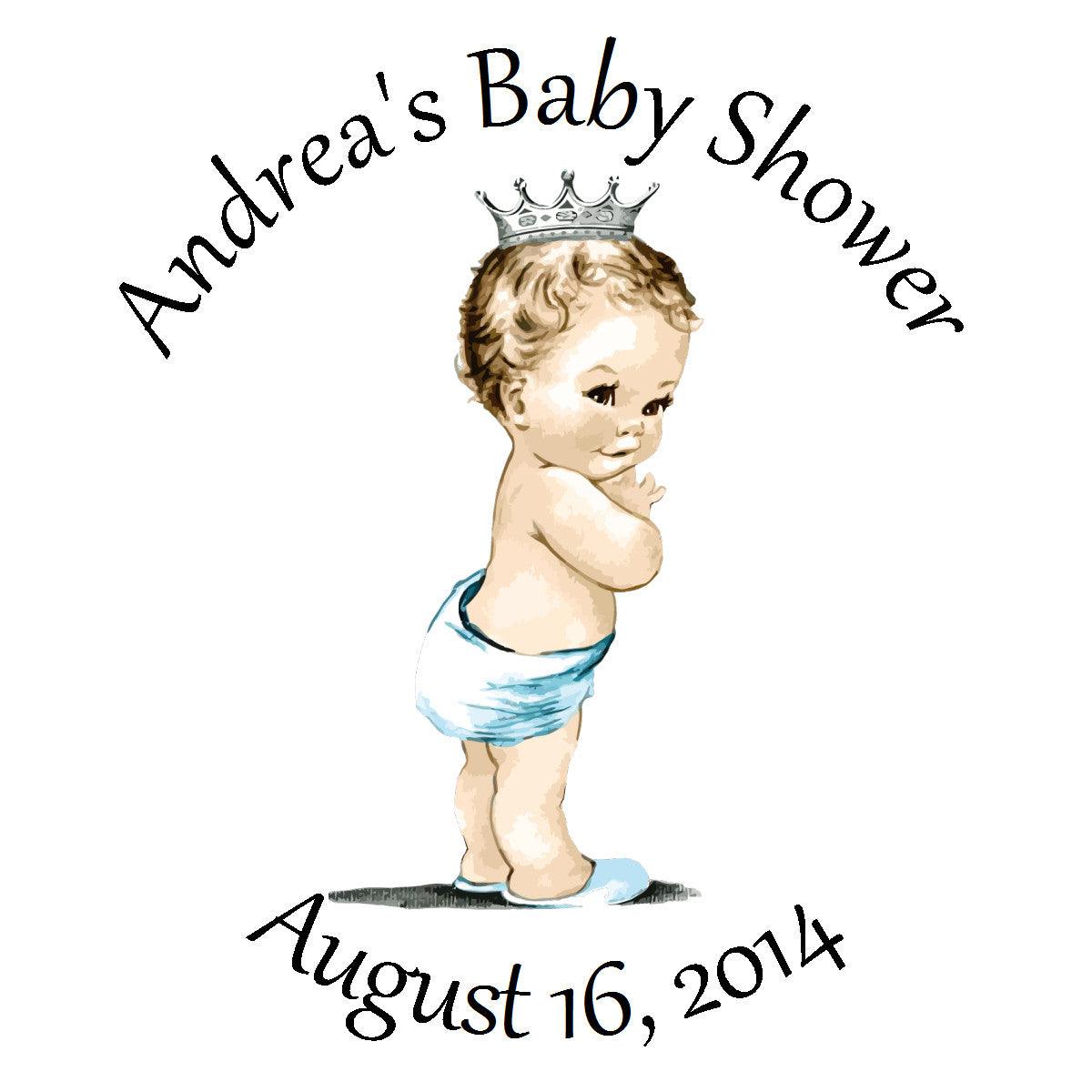 Vintage Prince Personalized Baby Boy Shower Sticker Labels - Perfect for Baby Shower Decorations, Gift Tags & Nursery Organization