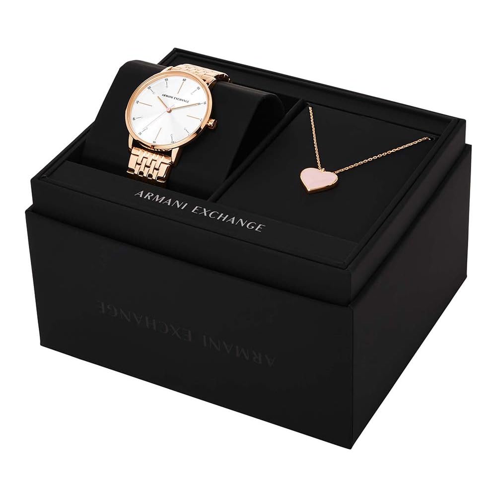 Armani Exchange Women's Watch AX7145SET - 36mm Rose Gold Stainless Steel Case & Bracelet, Quartz Movement with Three Hands | Perfect for Office, Date Night & Special Occasions