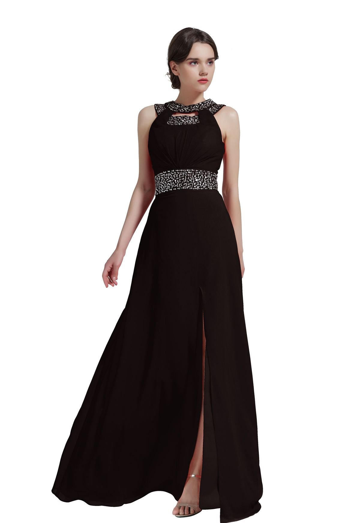 Elegant Beaded Bridesmaid Dress for Evening Party & Prom - Flowy Chiffon Gown with Sparkling Details | Perfect for Weddings, Formal Events & Special Occasions