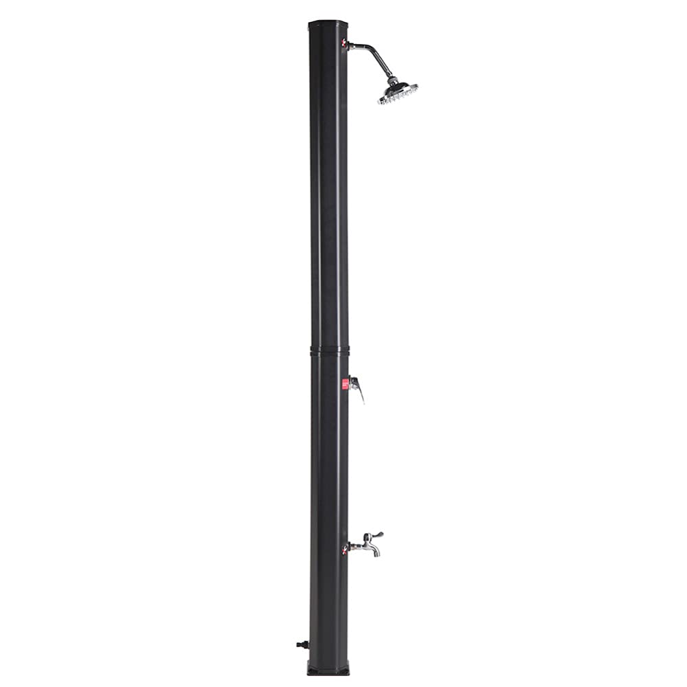 RHXX 7.2 FT Solar Heated Outdoor Shower with Adjustable Shower Head & Foot Spray - 9.3 Gallon Portable Camping, Beach, Poolside, Backyard, Farm Shower for Spa, Gardening & Pet Washing - Black