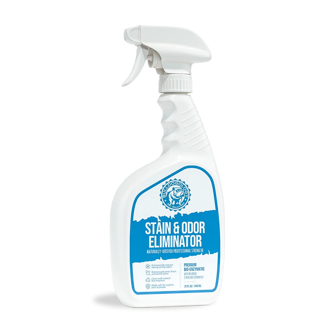 Bulldogology Bio-Enzymatic Pet Stain & Odor Eliminator - Enzyme Cleaner for Cat & Dog Urine, Carpet & Hard Floor Cleaner, Pet Accident Remover with Odor Neutralizer (32oz) - Perfect for Homes with Pets & Carpeted Areas