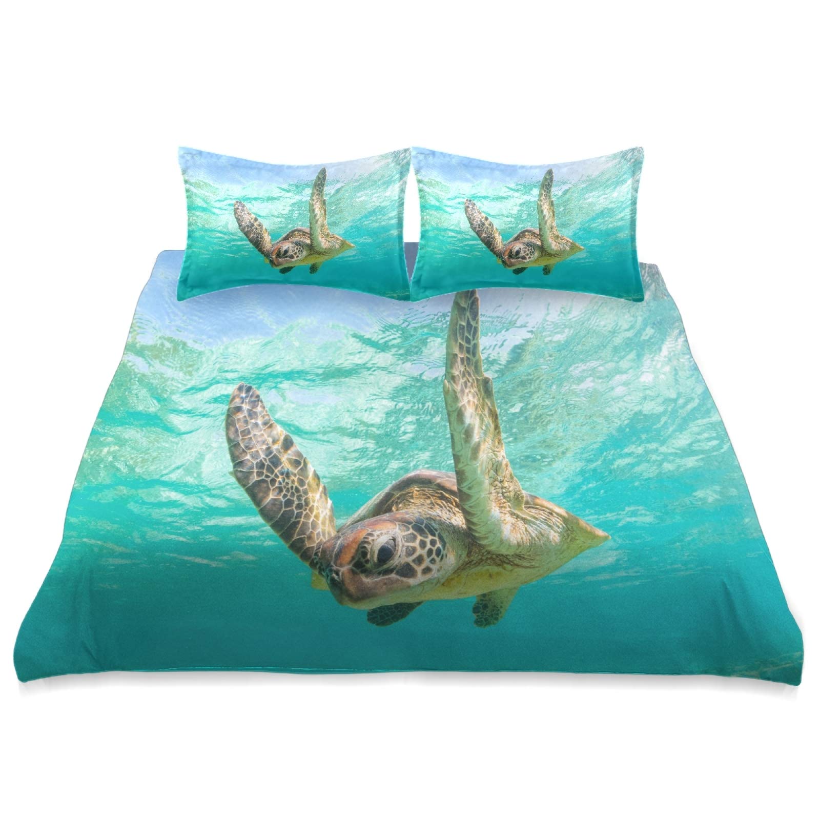 Premium King Size Ocean Sea Turtle Comforter Cover Set - Soft 3-Piece Bedding (90