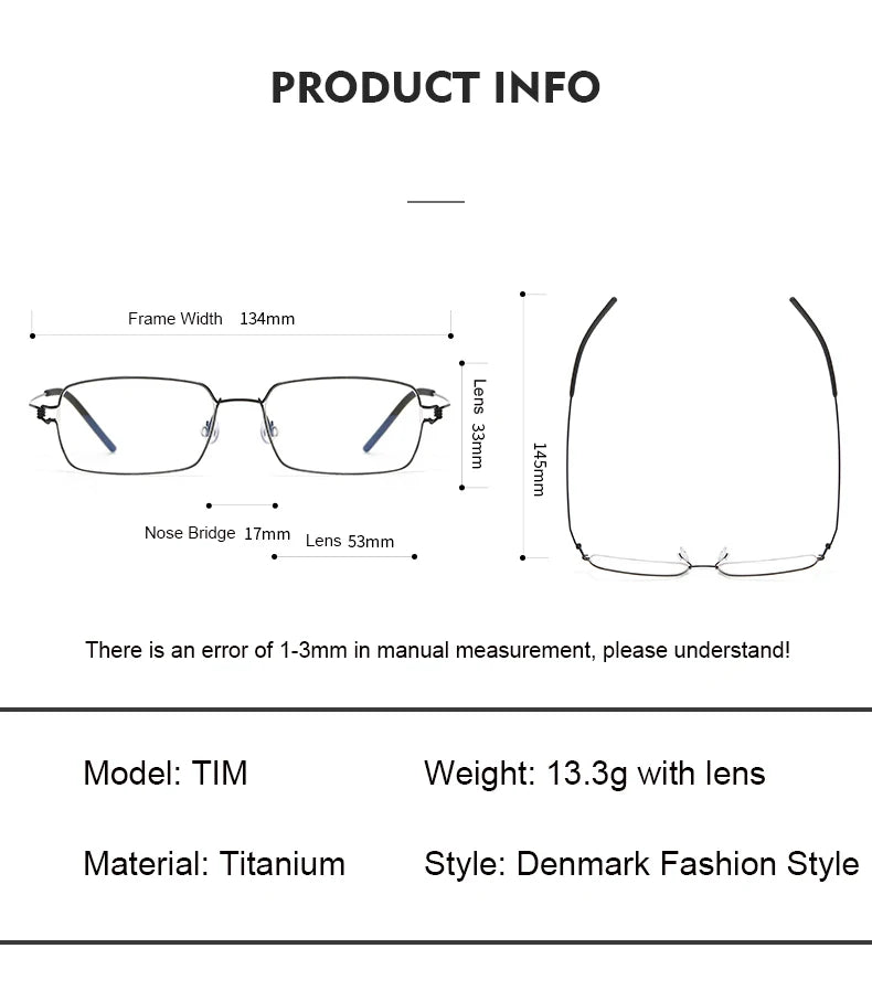 Aimee Women's Full Rim Square Screwless Titanium Eyeglasses 61501 - Lightweight & Durable Glasses for Work, Reading & Fashion