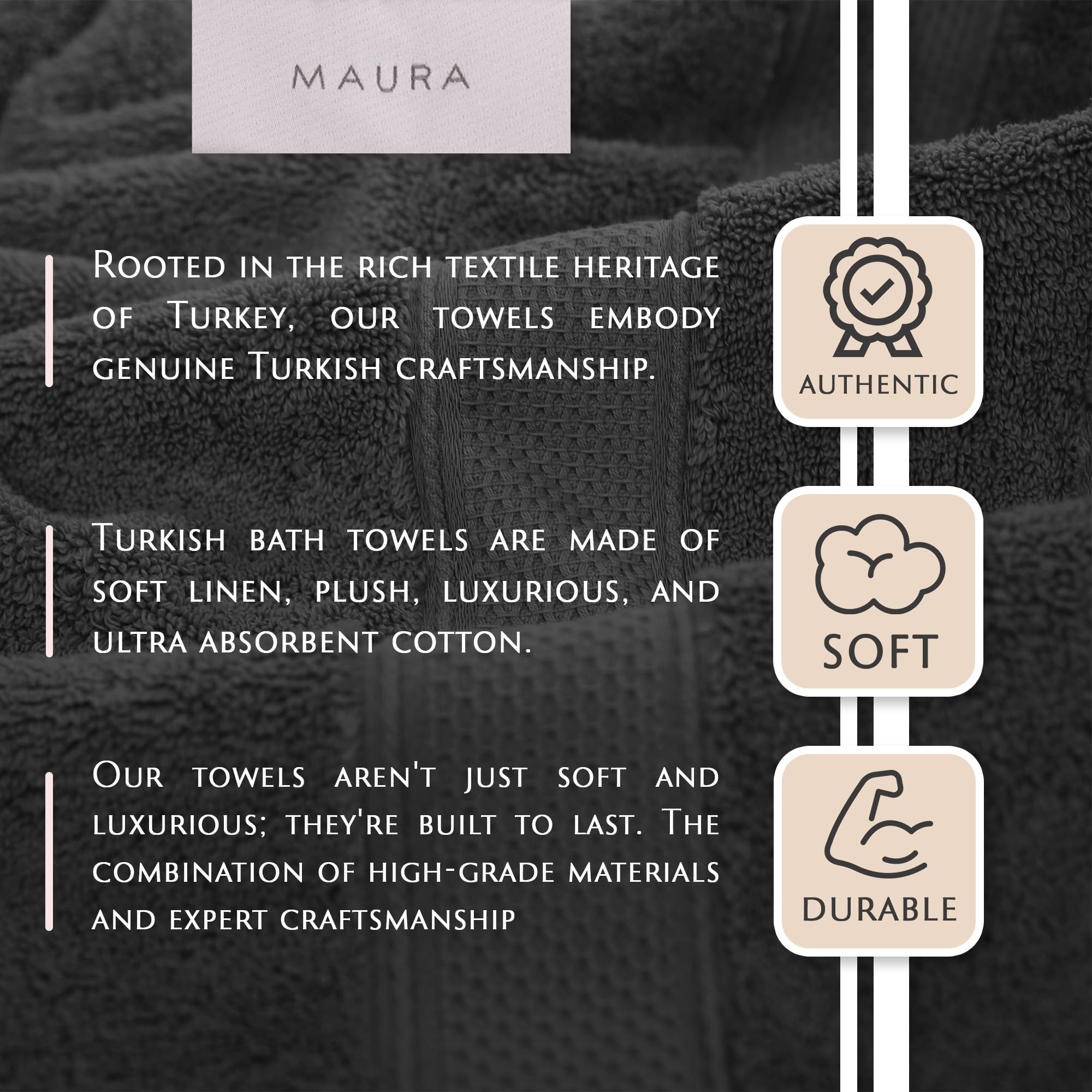 MAURA Grey Extra Large Turkish Cotton Luxury Bath Towels Set of 4 - Ultra Soft, Thick & Plush Bathroom Towels | Premium Spa-Grade Quality for Hotels, Home & Gifts (Space Gray)