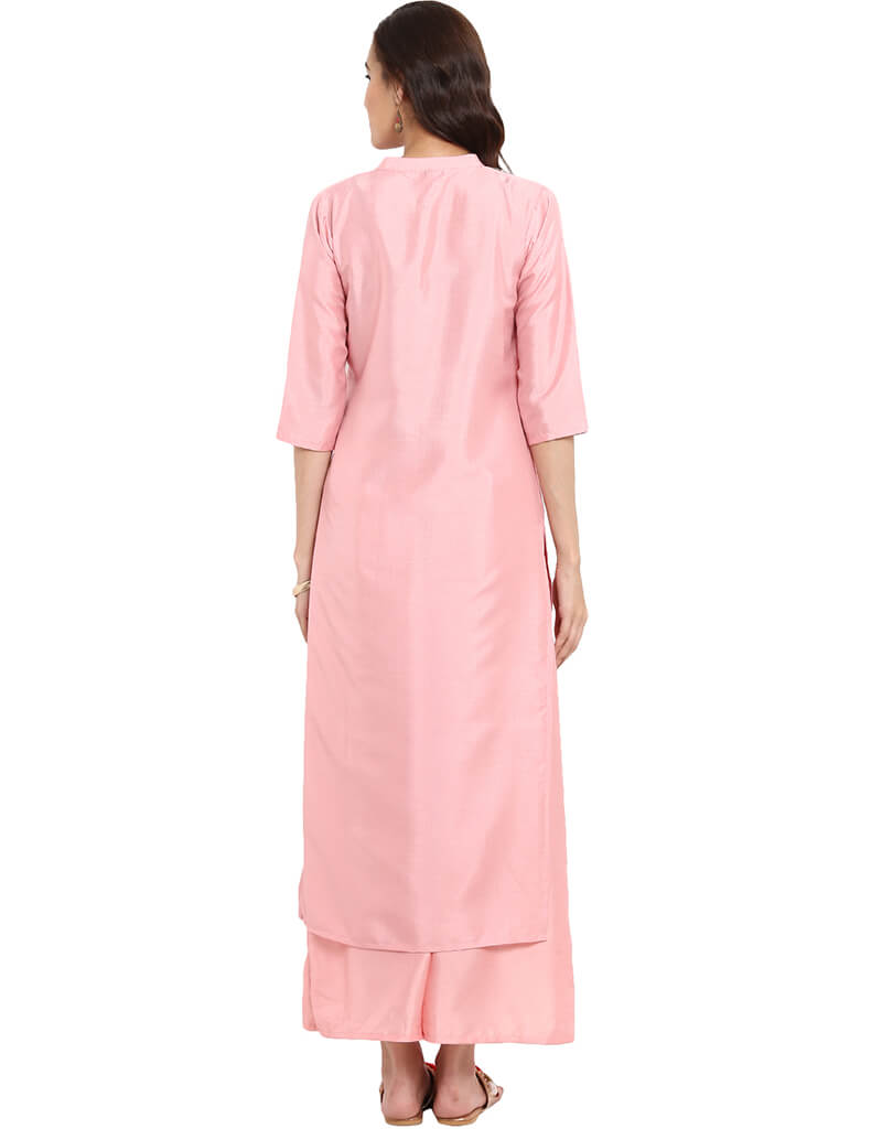 Elegant Baby Pink Poly Silk Suit Palazzo for Women - Comfortable & Stylish Outfit for Weddings, Parties & Special Occasions