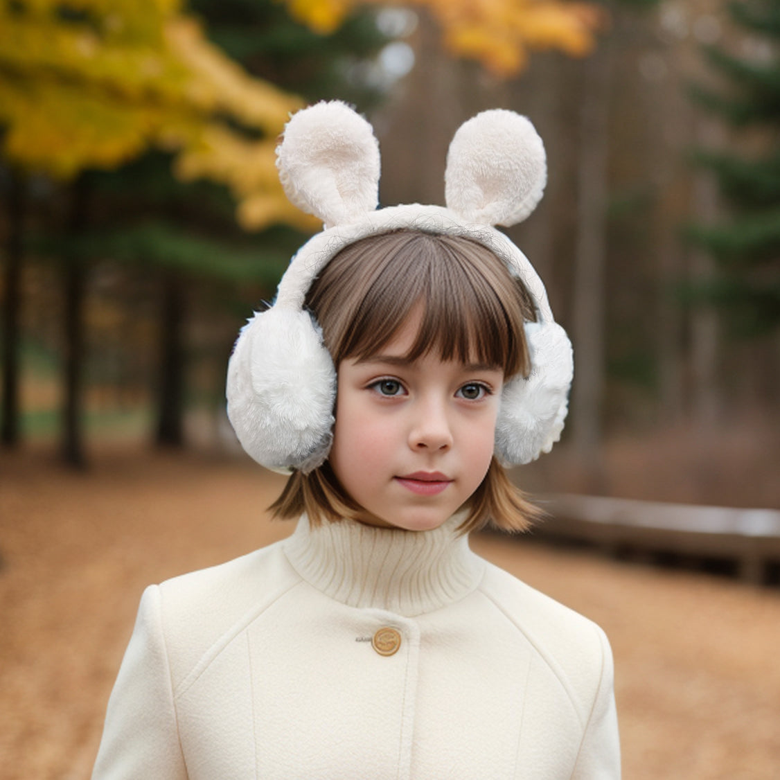 Soft White Rabbit Ear Muffs for Women - Winter Warm Fleece Headband with Cute Bunny Ears - Perfect for Cold Weather, Outdoor Activities & Fashion Accessories