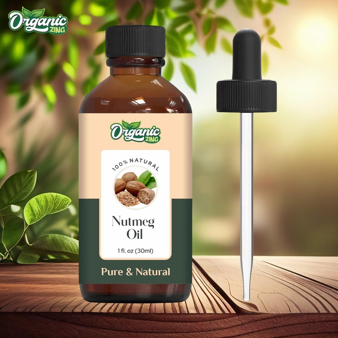 Organic Nutmeg Essential Oil (Myristica Fragrans) - 100% Pure & Natural for Aromatherapy, Diffusers, Massage, Skincare & Hair Care - 30ml/1.01fl oz - Perfect for Relaxation, Stress Relief & DIY Beauty Products