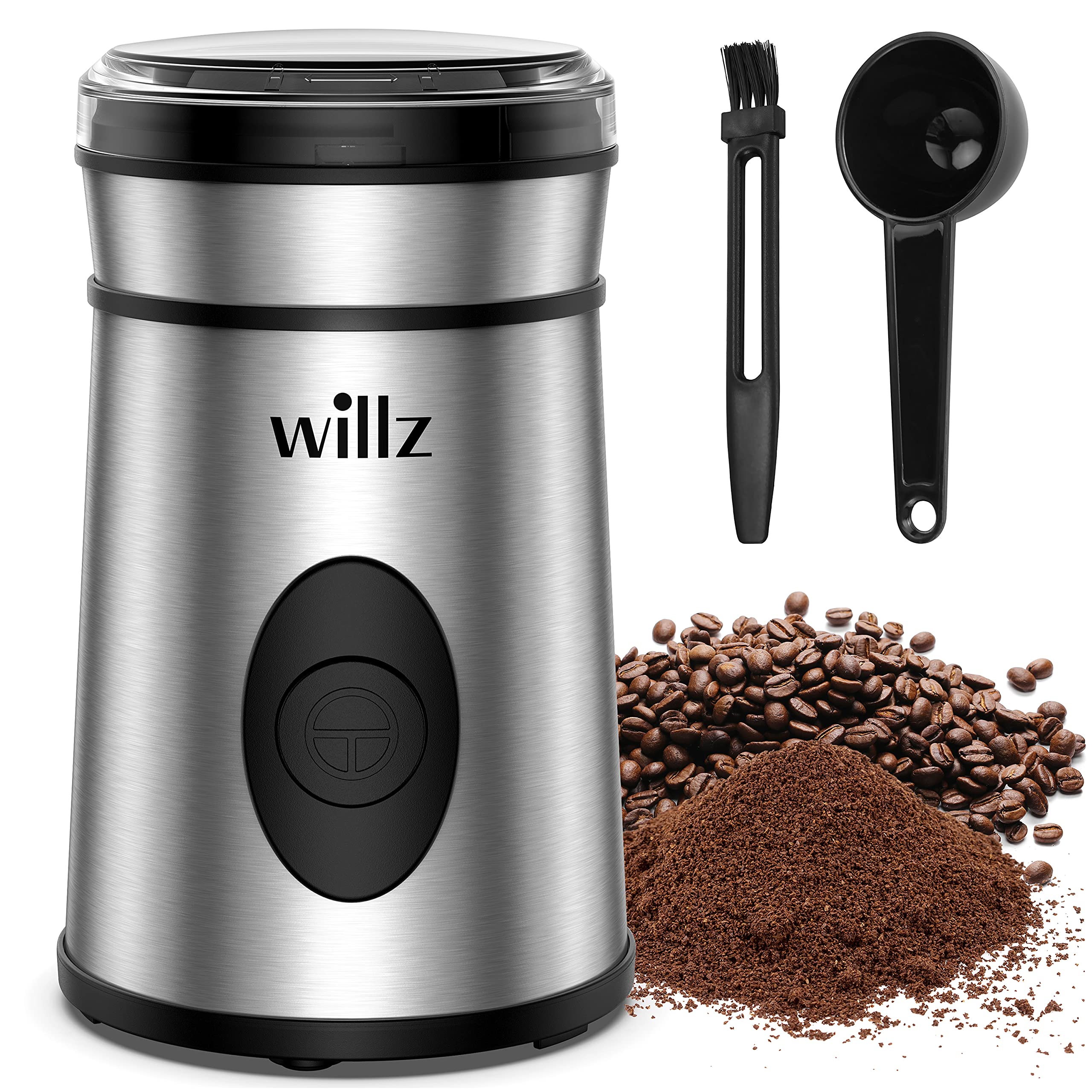 Premium Willz Electric Coffee Grinder - 200W Stainless Steel Blade for Beans, Spices & Herbs | 50g Capacity (6 Cups) | One-Touch Operation | Perfect for Home Kitchens, Camping & Gifts