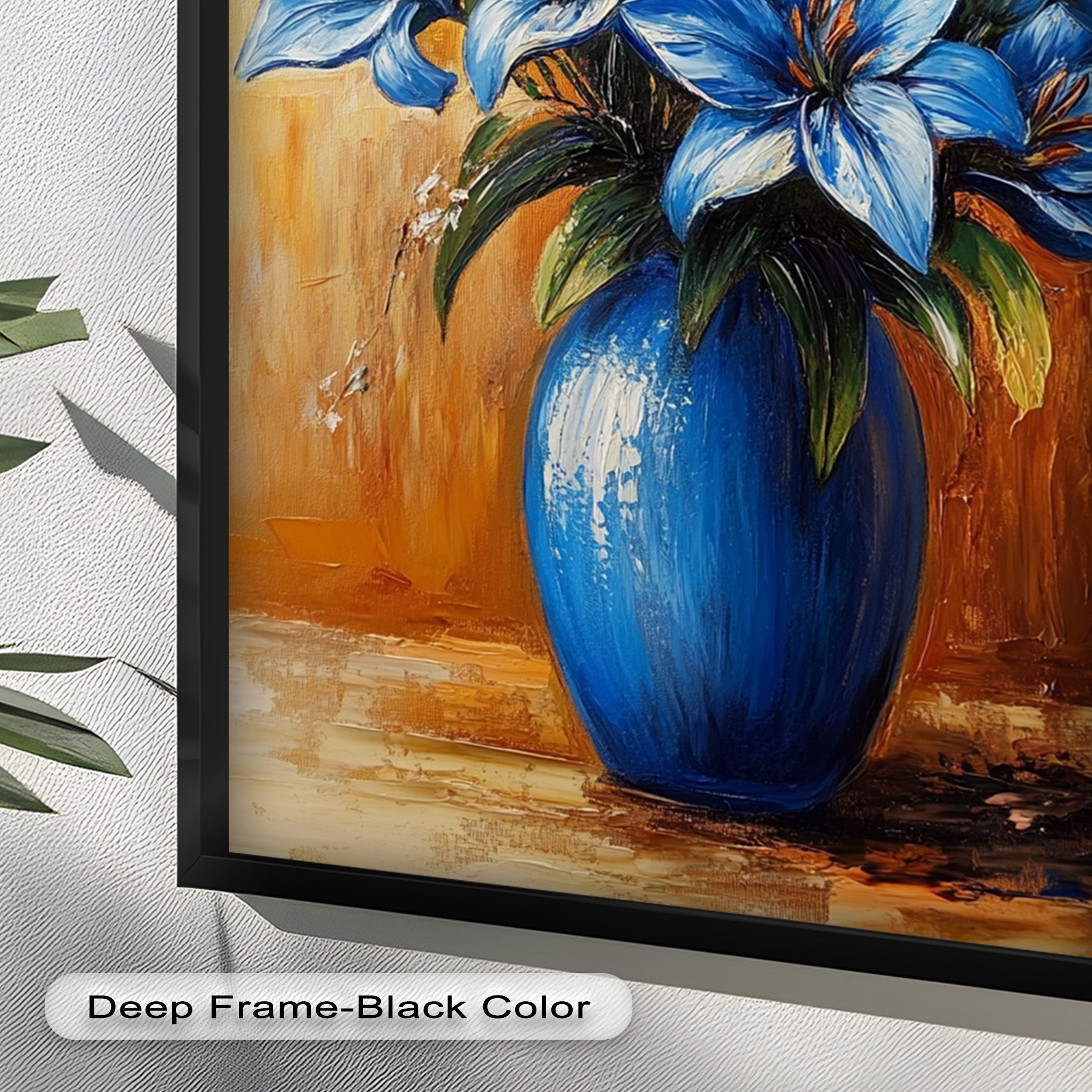 Azure Blossoms in Blue Vase - Hand-Painted Floral Oil Canvas Artwork for Living Room Decor | Wall Art for Home & Office