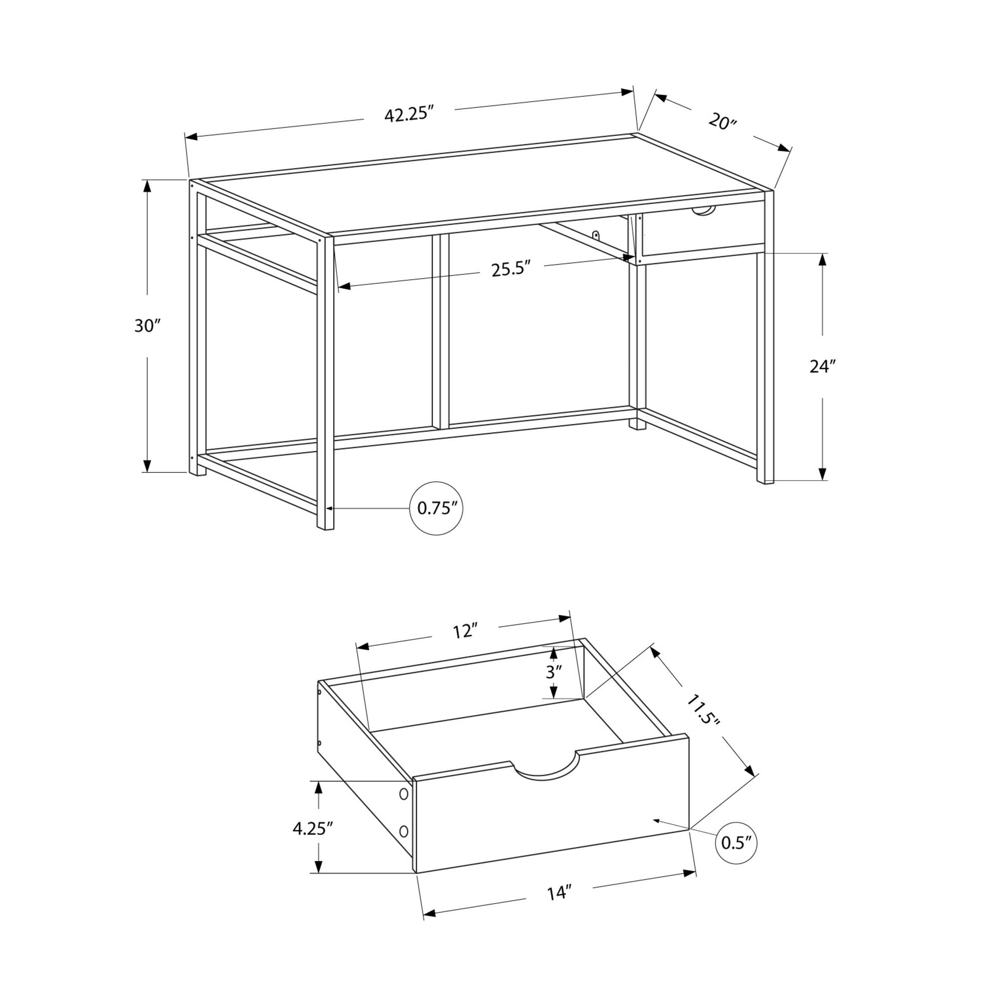 Monarch Computer Desk - Natural Metal/White Finish I 7575 - Home Office & Gaming Desk for Small Spaces