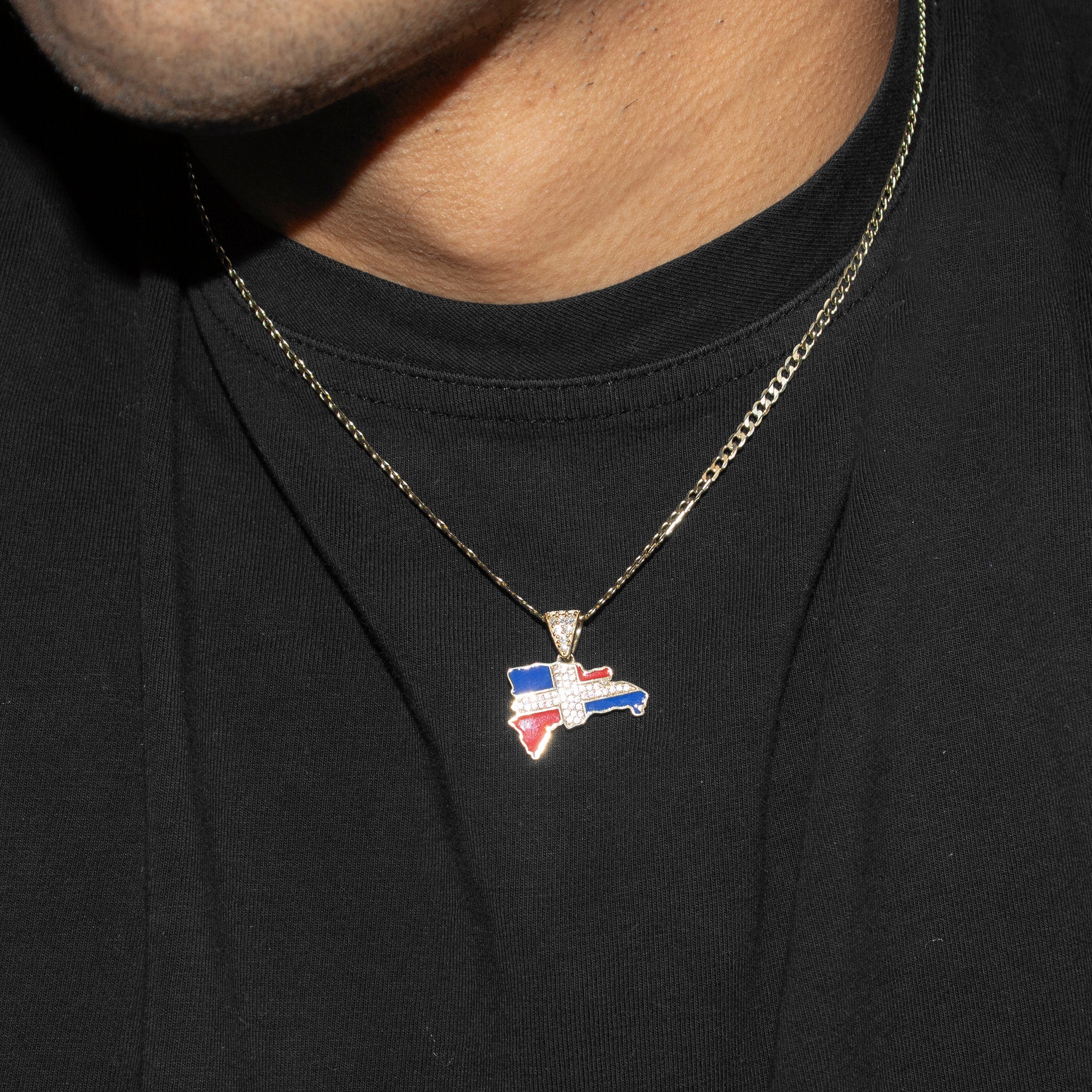 10K Yellow Gold Dominican Republic Flag Necklace for Women & Men | 1.8-5.8 Grams | Perfect Gift for Travel Lovers & Patriotic Jewelry Collection