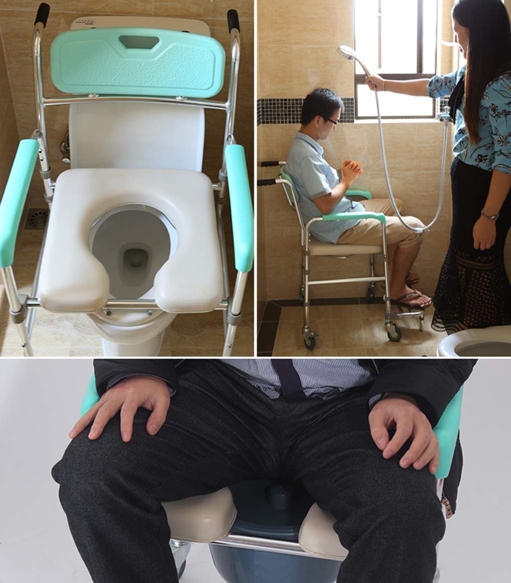 Adjustable Rolling Shower Chair for Elderly - Mobile Wheelchair with Padded Toilet Seat, Bedside Commode & Bathroom Transport - Supports Up to 180kg/400lbs - Ideal for Seniors, Disabled & Post-Surgery Recovery (Home & Healthcare Use)