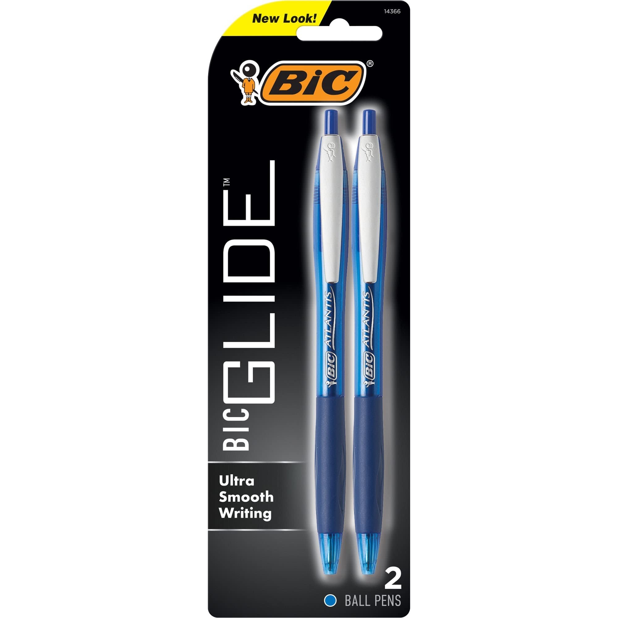 BIC Glide Retractable Pen - 1mm Medium Point - Blue Nickel Barrel for Office & School Use