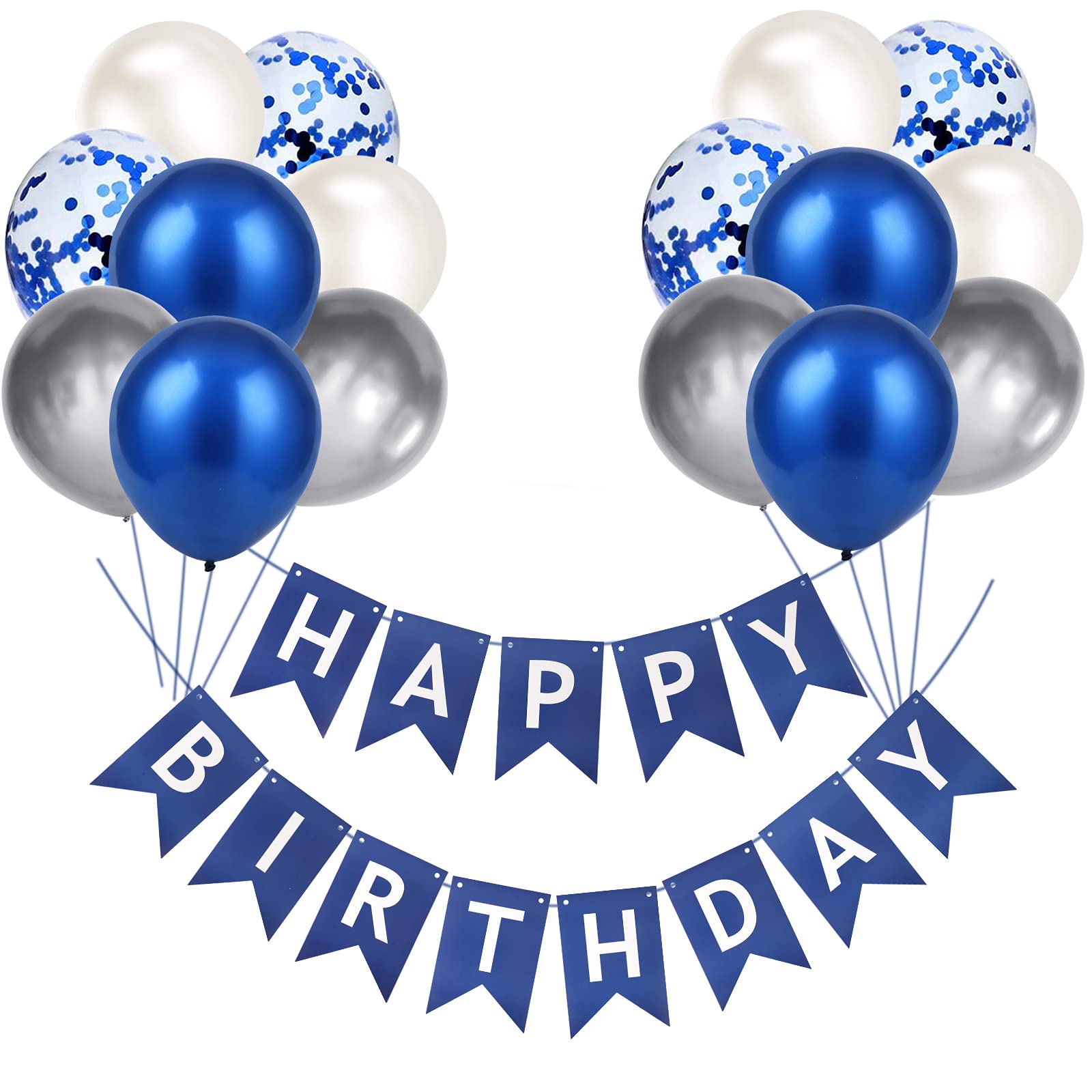 Royal Blue Happy Birthday Banner & Balloons Set - Party Decorations for Men, Women, Boys - Includes Bunting, Confetti & Latex Balloons - Perfect for Birthday Parties, Baby Showers & Anniversary Celebrations